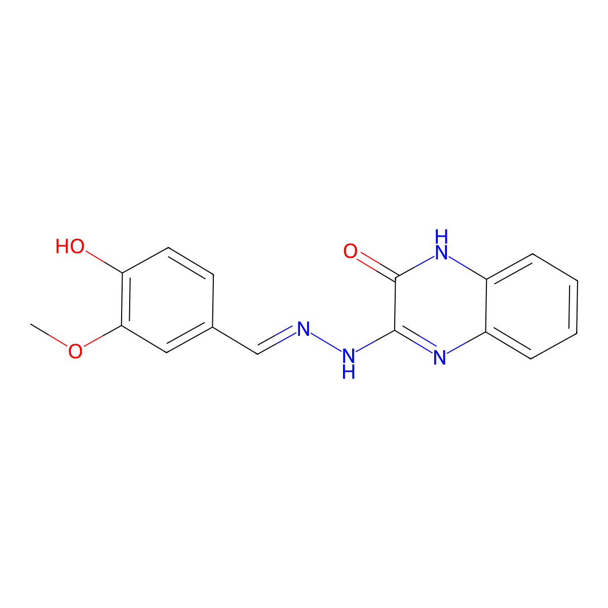 (E)-3-(2-(4-Hydroxy-3-methoxybenzylidene)hydrazinyl)quinoxalin-2(1H)-one molecular structure, CAS 338757-81-6