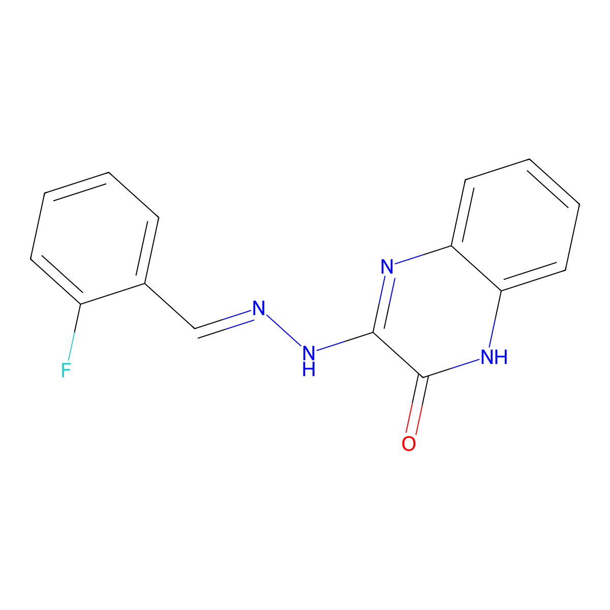 3-[(E)-2-[(2-fluorophenyl)methylidene]hydrazin-1-yl]-1,2-dihydroquinoxalin-2-one molecular structure, CAS 338758-18-2