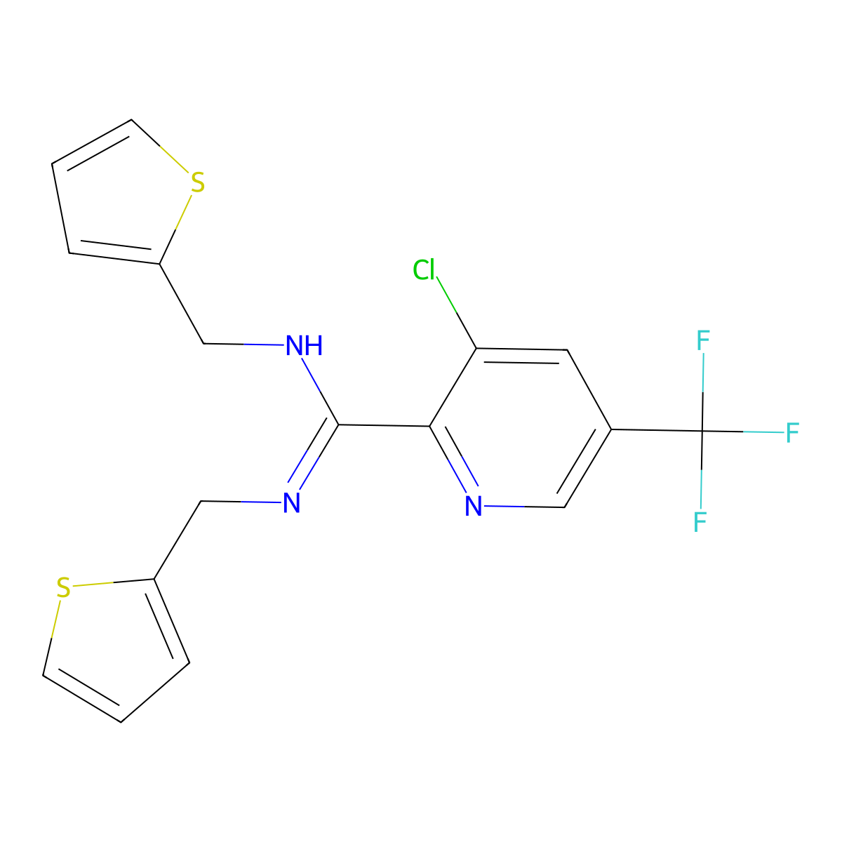 3-chloro-N,N'-bis(2-thienylmethyl)-5-(trifluoromethyl)-2-pyridinecarboximidamide molecular structure, CAS 338758-27-3