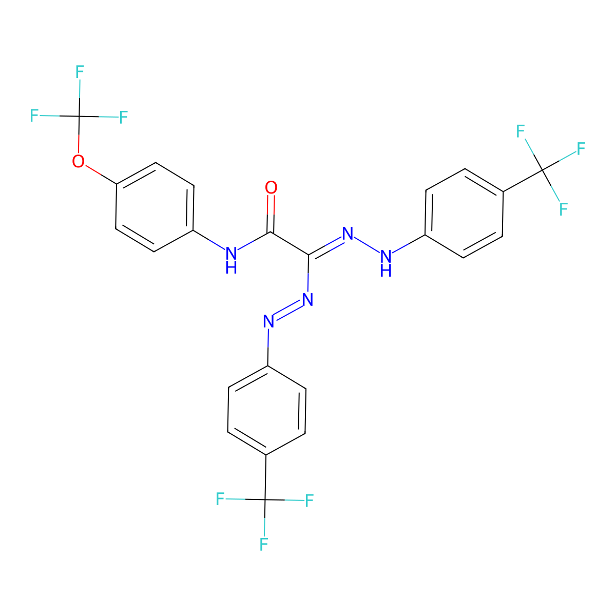 N-[4-(trifluoromethoxy)phenyl]-2-[[4-(trifluoromethyl)phenyl]diazenyl]-2-[[4-(trifluoromethyl)phenyl]hydrazinylidene]acetamide molecular structure, CAS 338758-51-3