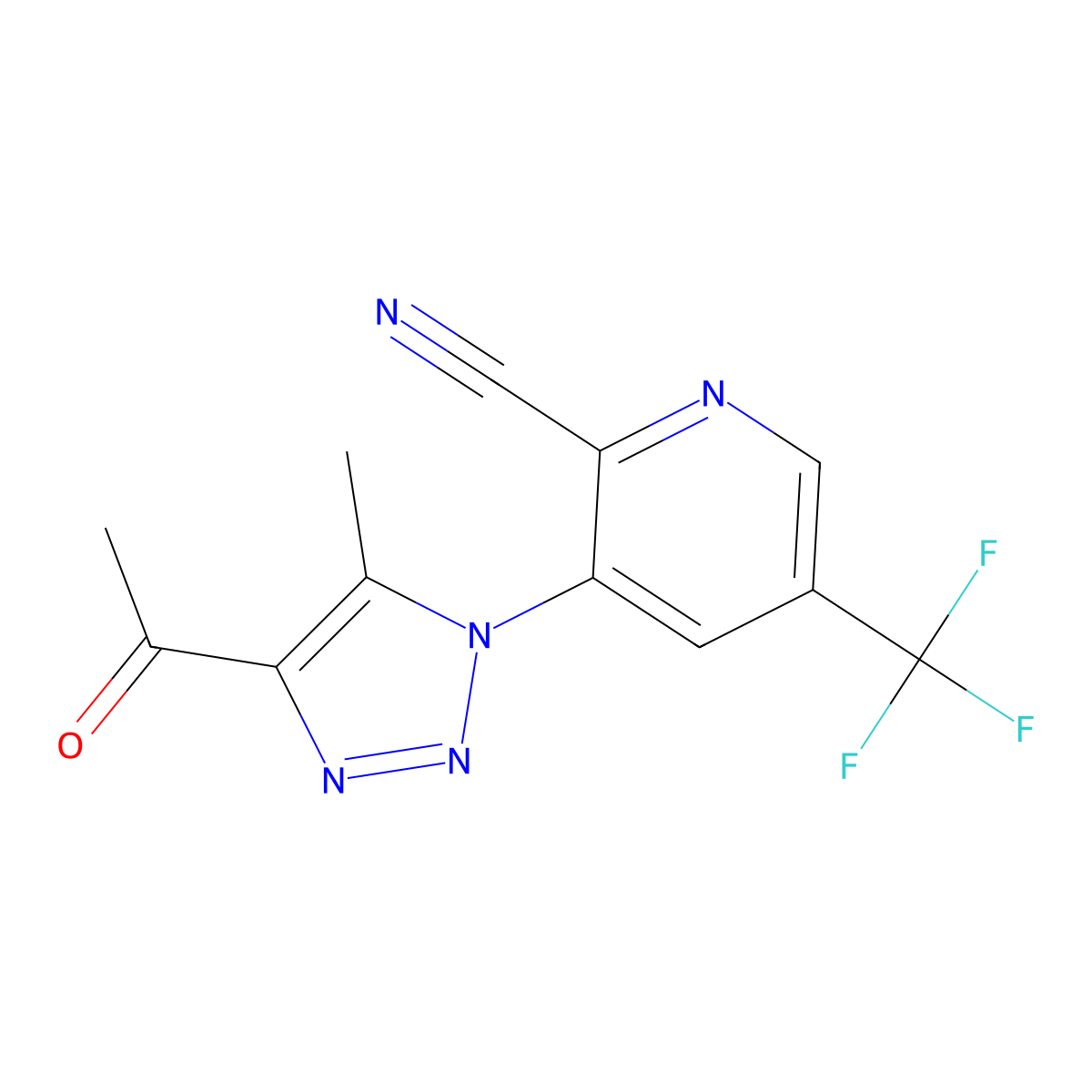 3-(4-acetyl-5-methyl-1H-1,2,3-triazol-1-yl)-5-(trifluoromethyl)-2-pyridinecarbonitrile molecular structure, CAS 338758-75-1