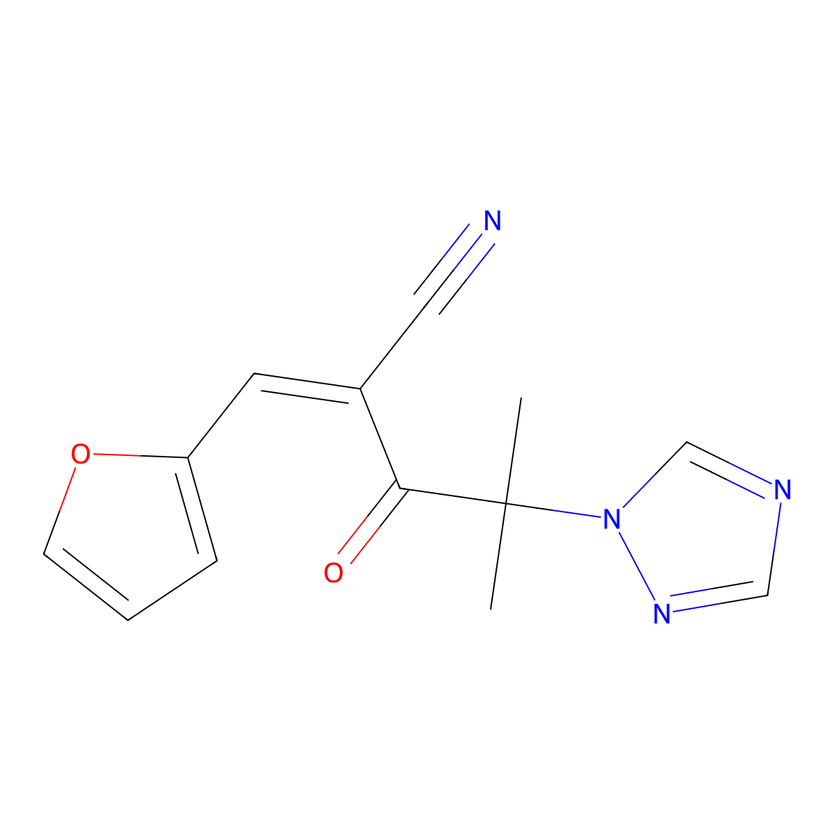 3-(2-furyl)-2-[2-methyl-2-(1H-1,2,4-triazol-1-yl)propanoyl]acrylonitrile molecular structure, CAS 338759-07-2
