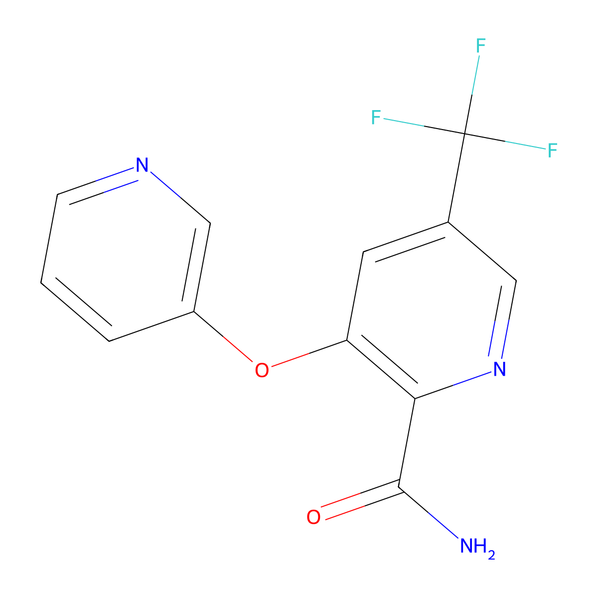 3-(3-Pyridinyloxy)-5-(trifluoromethyl)-2-pyridinecarboxamide molecular structure, CAS 338759-23-2
