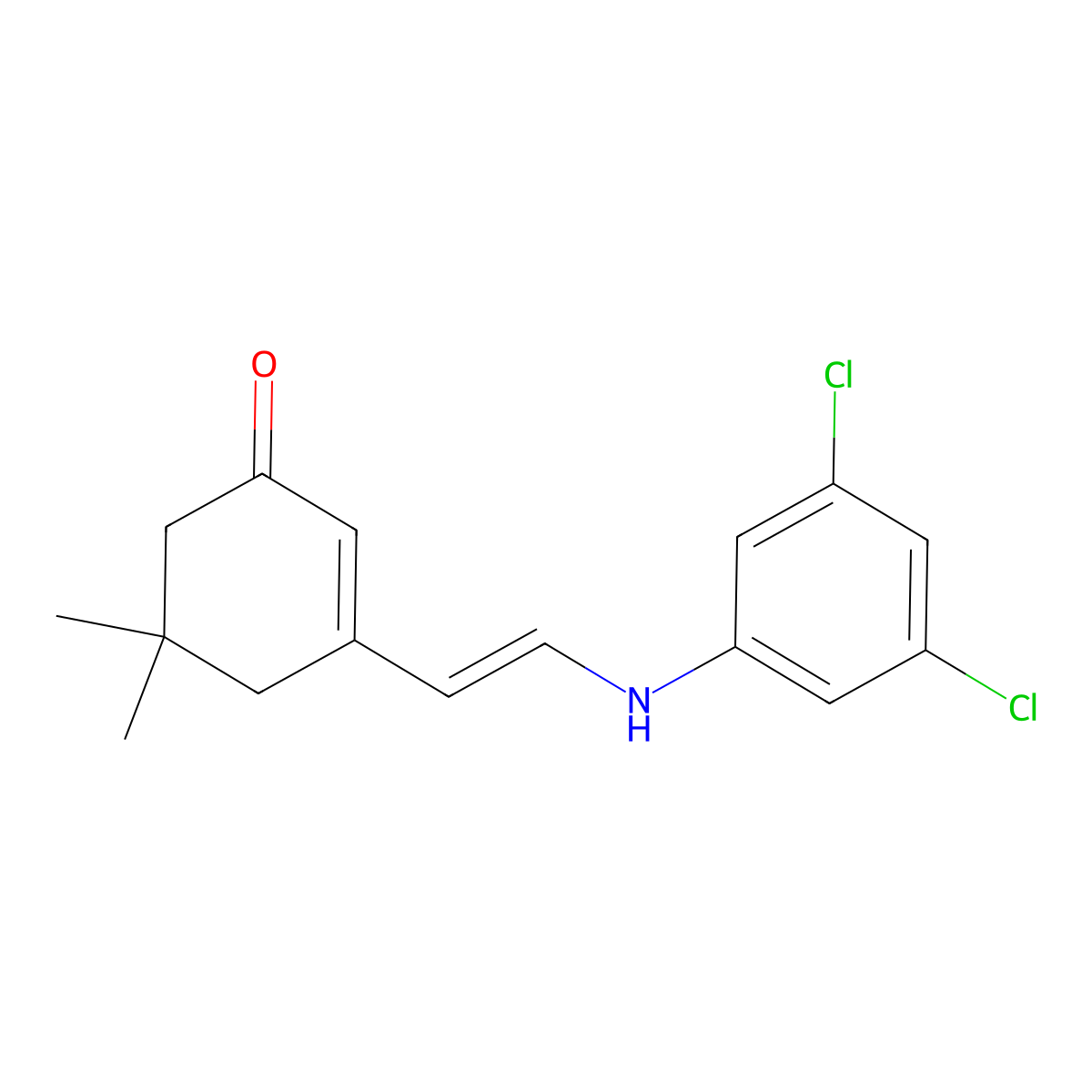 3-[(E)-2-[(3,5-dichlorophenyl)amino]ethenyl]-5,5-dimethylcyclohex-2-en-1-one molecular structure, CAS 338759-38-9