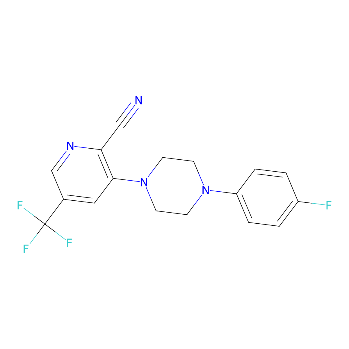 3-[4-(4-Fluorophenyl)piperazin-1-yl]-5-(trifluoromethyl)pyridine-2-carbonitrile molecular structure, CAS 338759-44-7