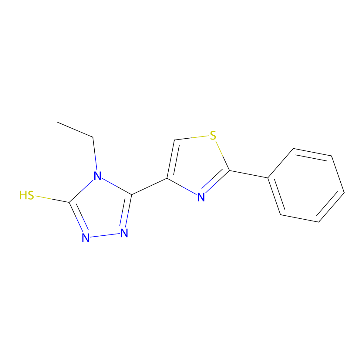 4-ethyl-5-(2-phenyl-1,3-thiazol-4-yl)-4H-1,2,4-triazole-3-thiol molecular structure, CAS 338759-55-0
