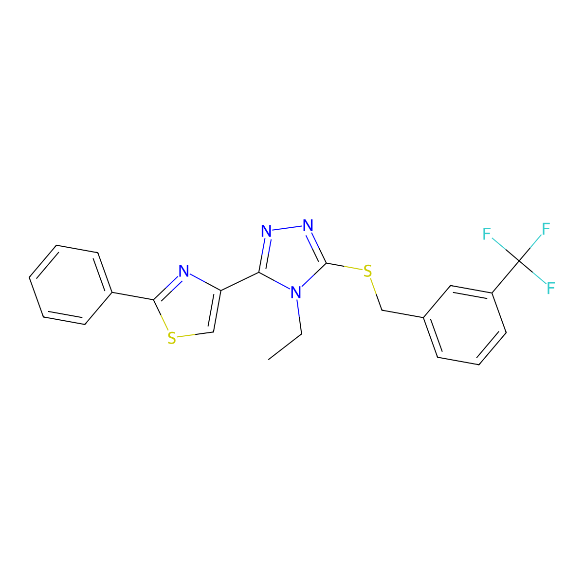 4-ethyl-3-(2-phenyl-1,3-thiazol-4-yl)-5-{[3-(trifluoromethyl)benzyl]sulfanyl}-4H-1,2,4-triazole molecular structure, CAS 338759-64-1