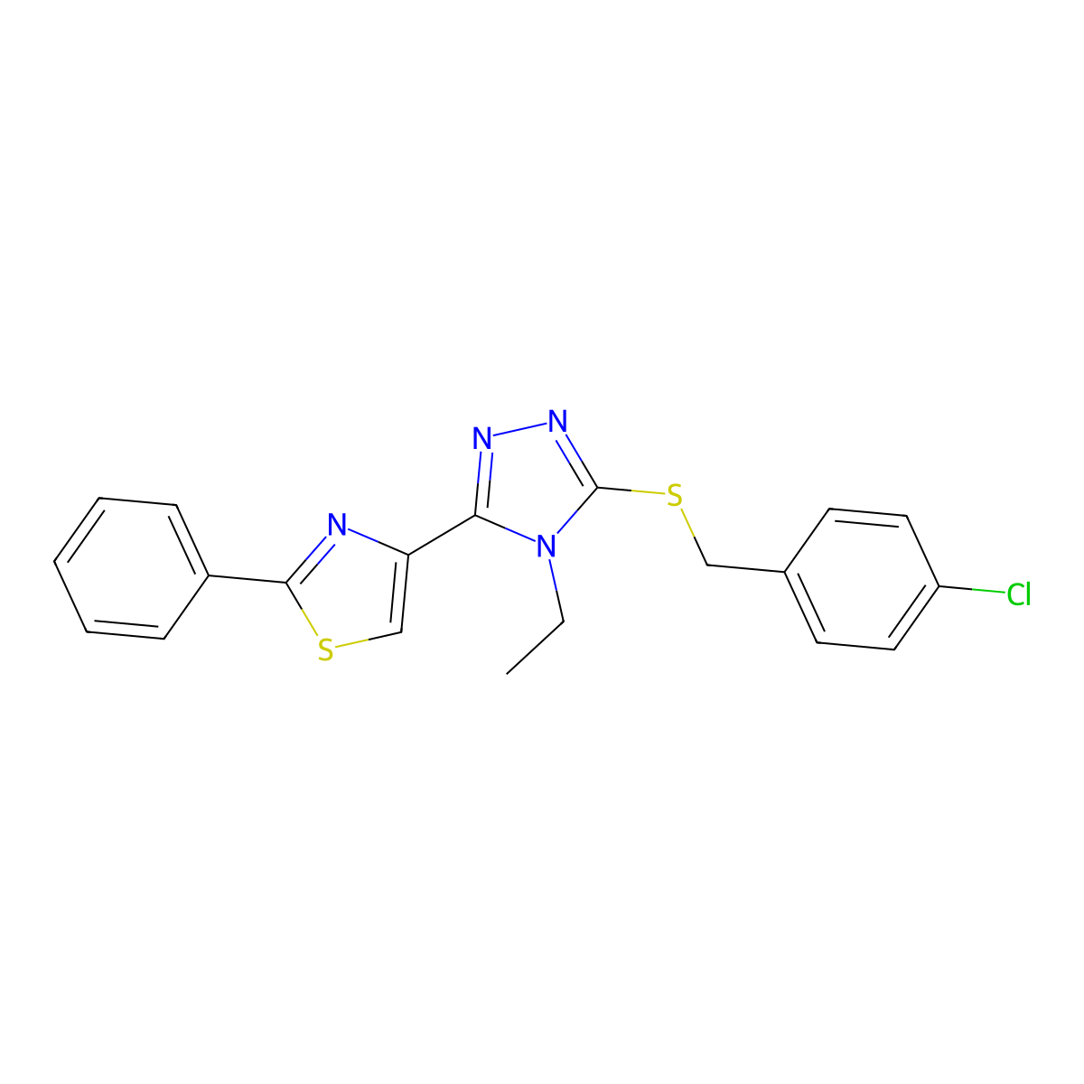 4-chlorobenzyl 4-ethyl-5-(2-phenyl-1,3-thiazol-4-yl)-4H-1,2,4-triazol-3-yl sulfide molecular structure, CAS 338759-67-4