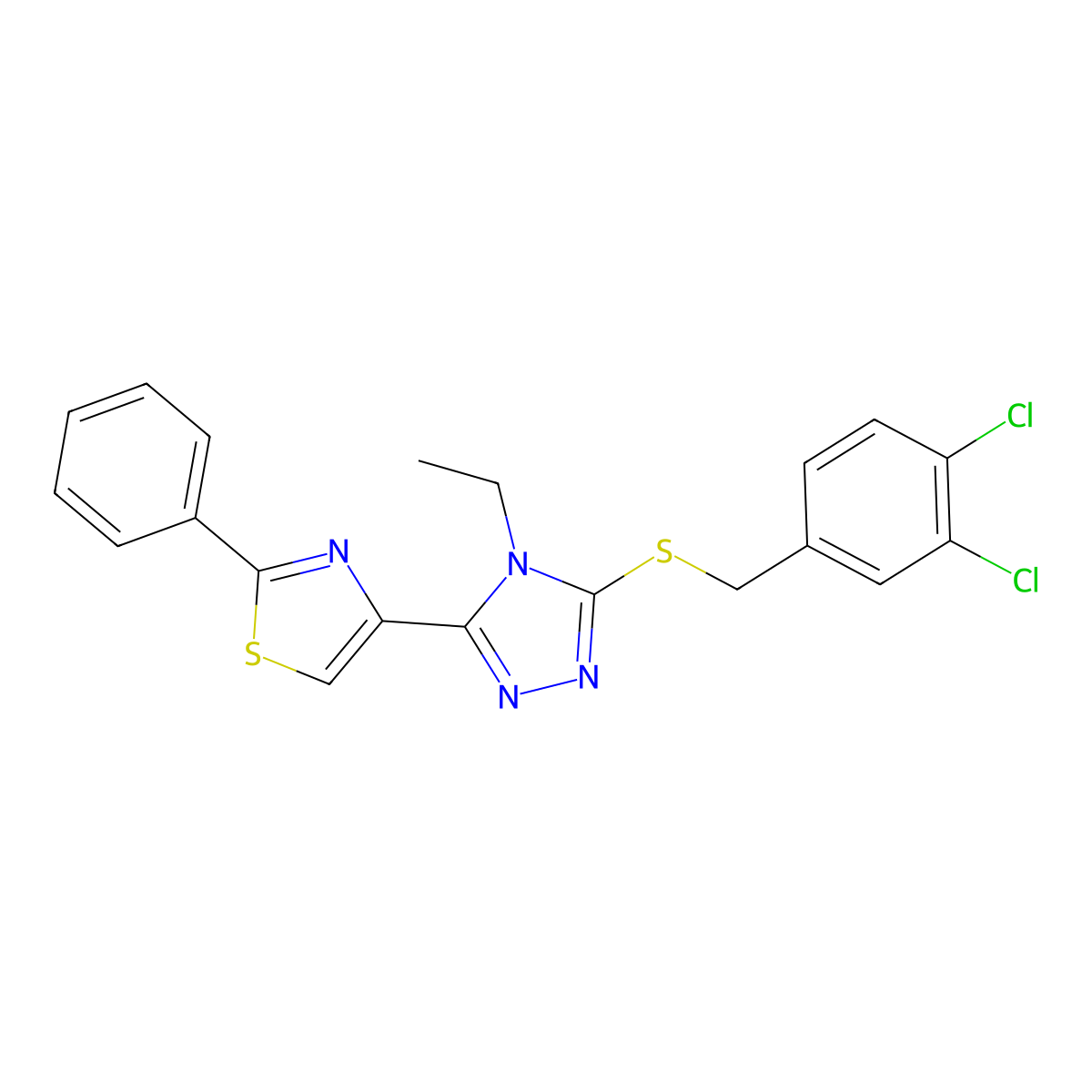 3-[(3,4-dichlorobenzyl)sulfanyl]-4-ethyl-5-(2-phenyl-1,3-thiazol-4-yl)-4H-1,2,4-triazole molecular structure, CAS 338759-70-9