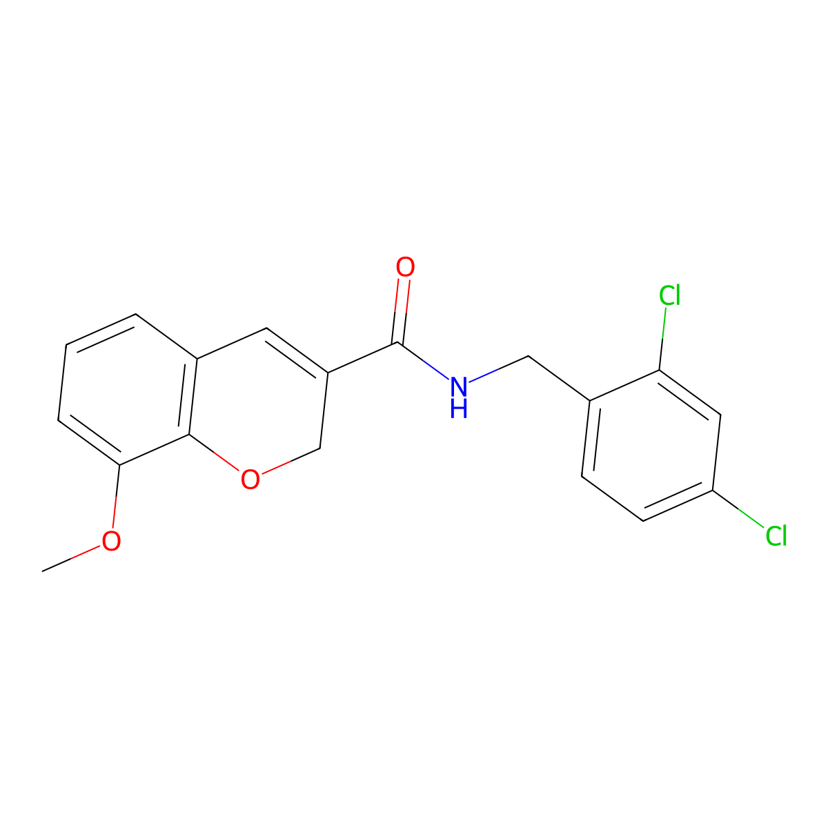 N-(2,4-dichlorobenzyl)-8-methoxy-2H-chromene-3-carboxamide molecular structure, CAS 338760-03-5