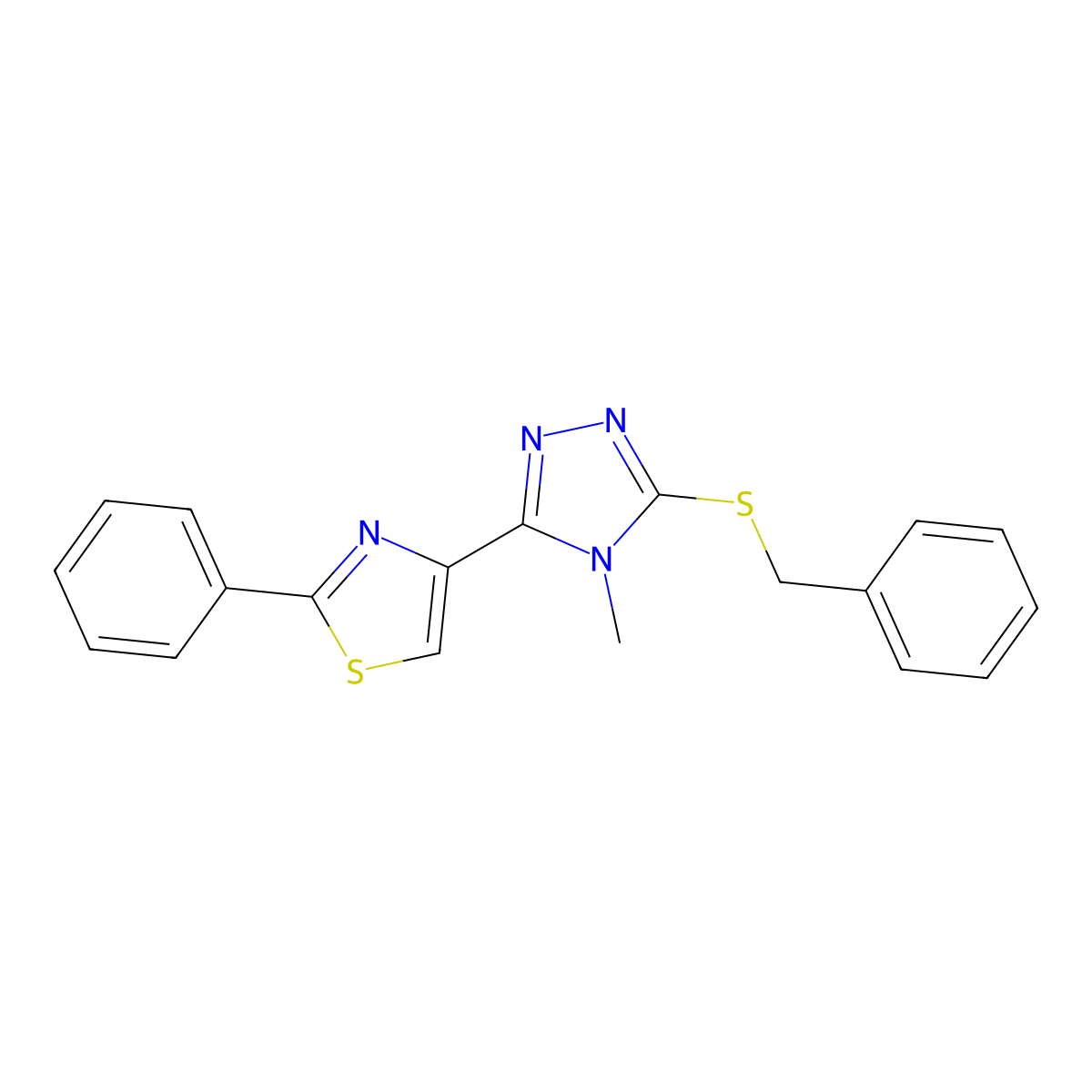 3-(benzylsulfanyl)-4-methyl-5-(2-phenyl-1,3-thiazol-4-yl)-4H-1,2,4-triazole molecular structure, CAS 338760-34-2