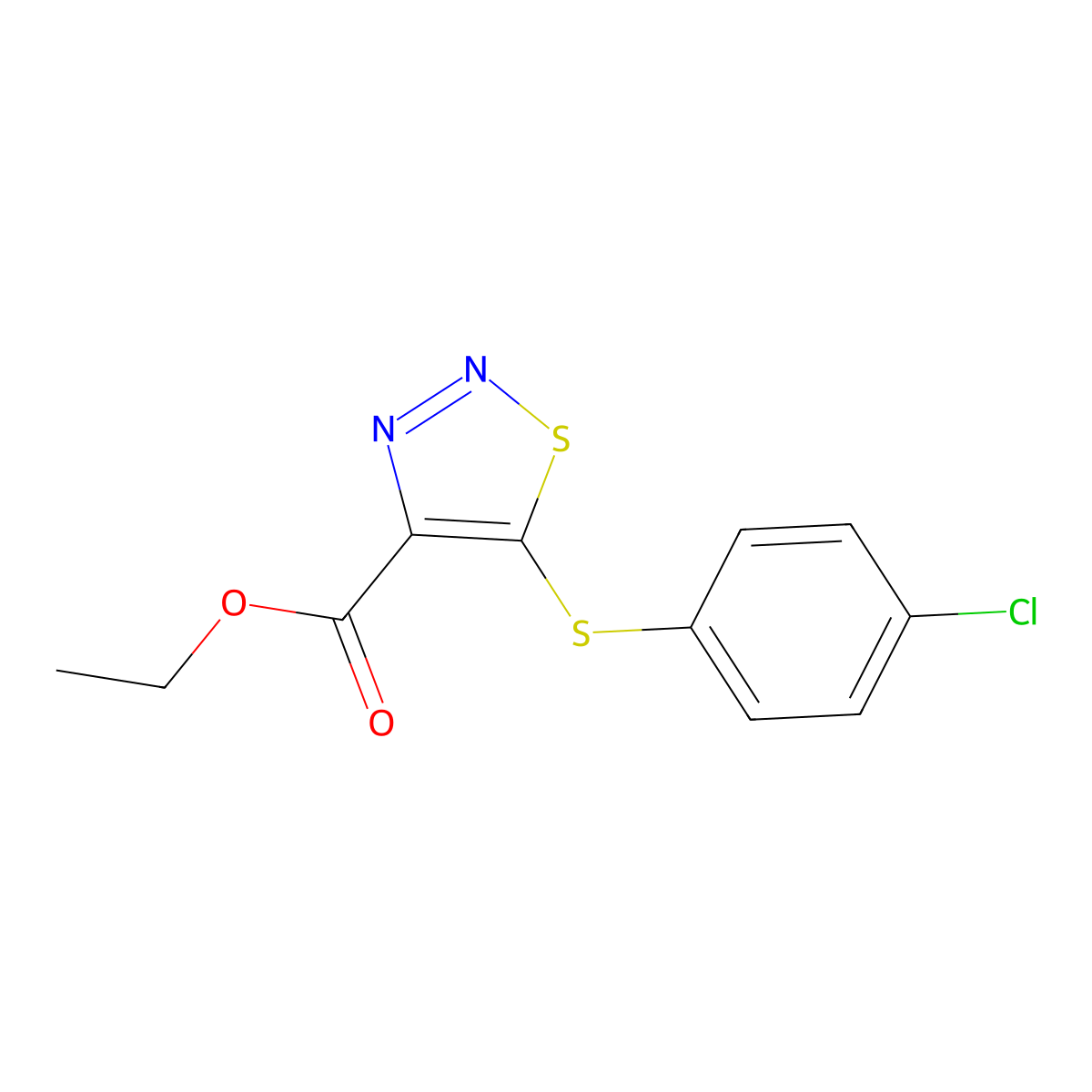 Ethyl 5-[(4-chlorophenyl)sulfanyl]-1,2,3-thiadiazole-4-carboxylate molecular structure, CAS 338760-67-1