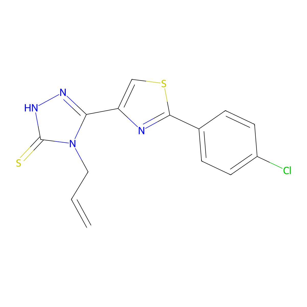 4-allyl-5-[2-(4-chlorophenyl)-1,3-thiazol-4-yl]-4H-1,2,4-triazol-3-ylhydrosulfide molecular structure, CAS 338760-86-4