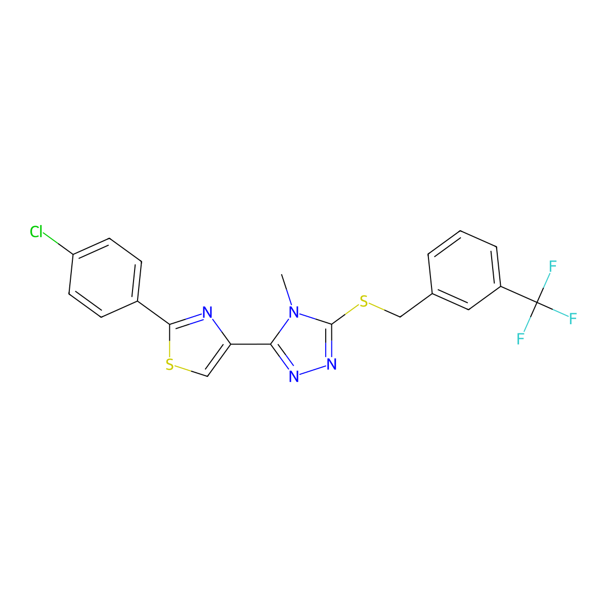 3-[2-(4-chlorophenyl)-1,3-thiazol-4-yl]-4-methyl-5-{[3-(trifluoromethyl)benzyl]sulfanyl}-4H-1,2,4-triazole molecular structure, CAS 338760-88-6
