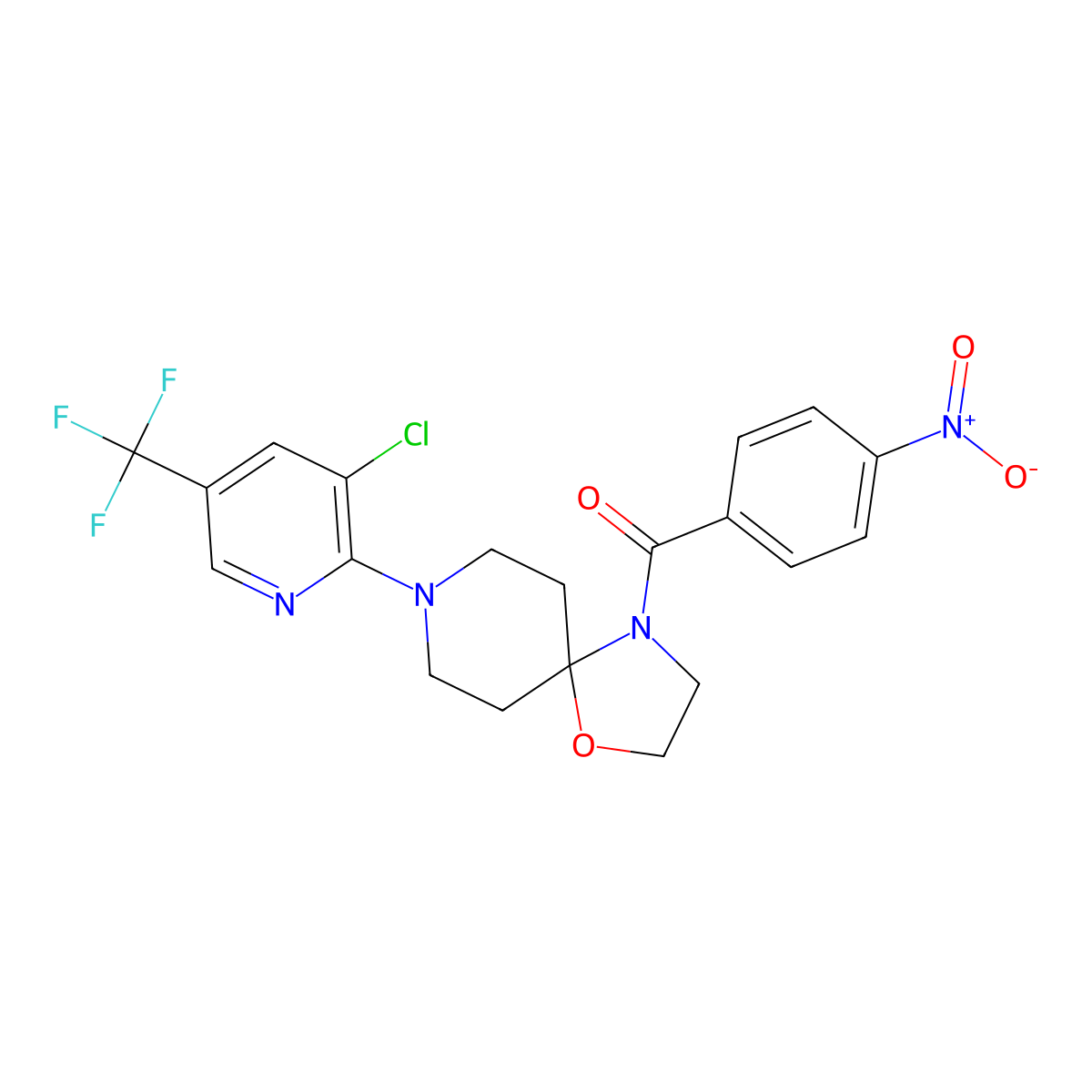 {8-[3-Chloro-5-(trifluoromethyl)-2-pyridinyl]-1-oxa-4,8-diazaspiro[4.5]dec-4-yl}(4-nitrophenyl)methanone molecular structure, CAS 338761-08-3
