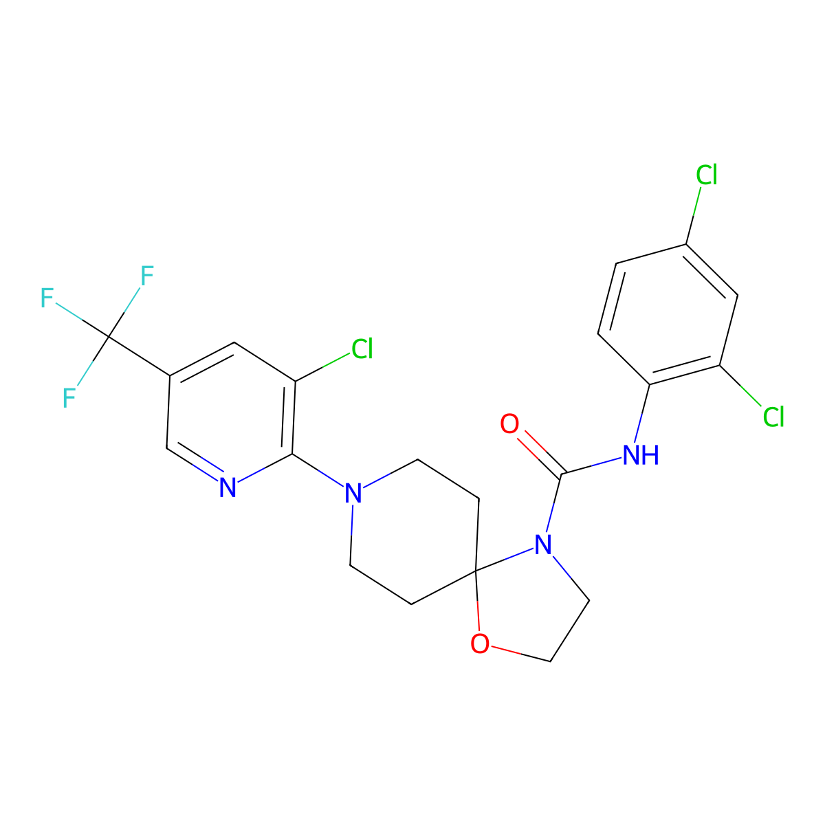 8-[3-chloro-5-(trifluoromethyl)-2-pyridinyl]-N-(2,4-dichlorophenyl)-1-oxa-4,8-diazaspiro[4.5]decane-4-carboxamide molecular structure, CAS 338761-14-1
