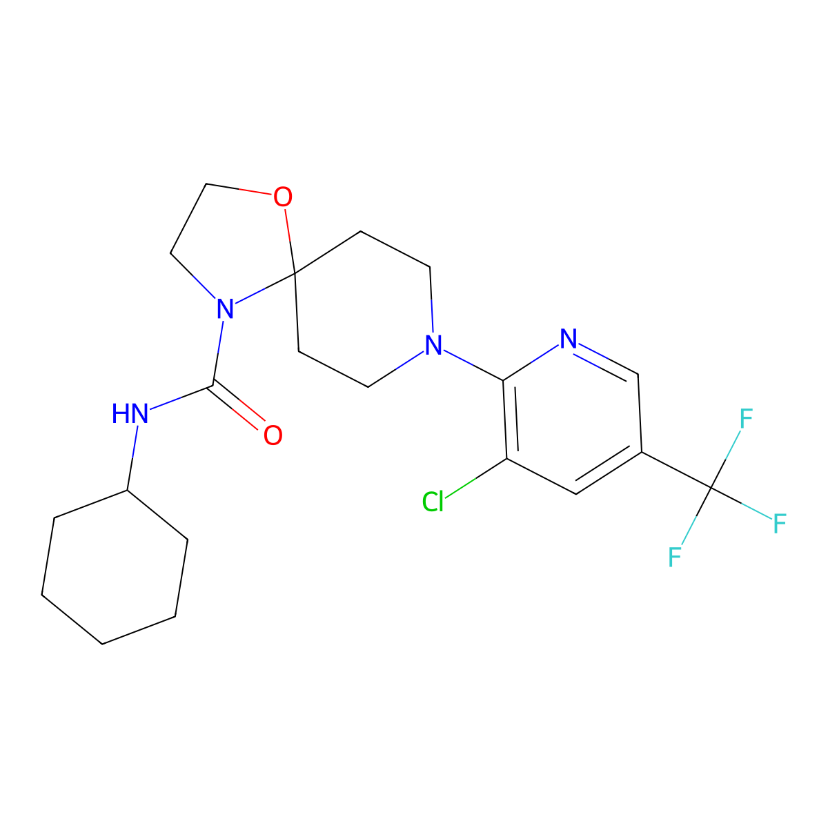 8-[3-chloro-5-(trifluoromethyl)-2-pyridinyl]-N-cyclohexyl-1-oxa-4,8-diazaspiro[4.5]decane-4-carboxamide molecular structure, CAS 338761-16-3