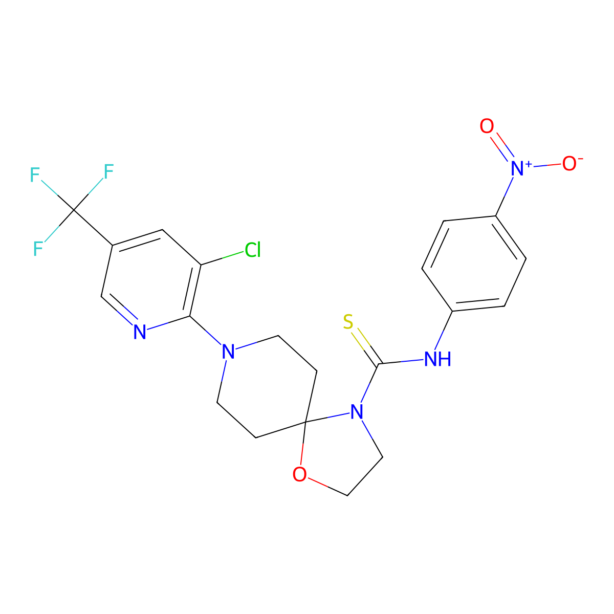 8-[3-chloro-5-(trifluoromethyl)-2-pyridinyl]-N-(4-nitrophenyl)-1-oxa-4,8-diazaspiro[4.5]decane-4-carbothioamide molecular structure, CAS 338761-18-5