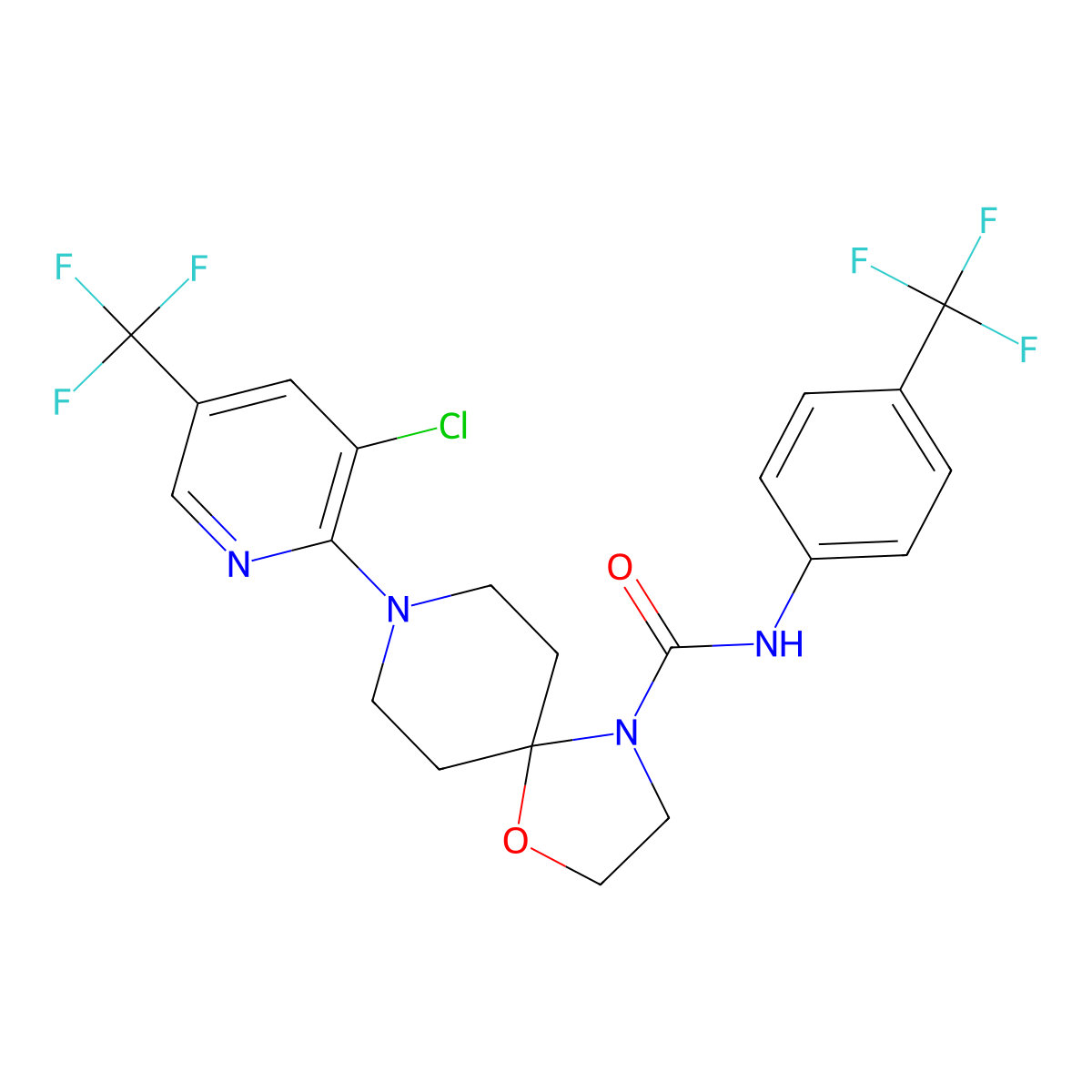 8-[3-chloro-5-(trifluoromethyl)-2-pyridinyl]-N-[4-(trifluoromethyl)phenyl]-1-oxa-4,8-diazaspiro[4.5]decane-4-carboxamide molecular structure, CAS 338761-28-7