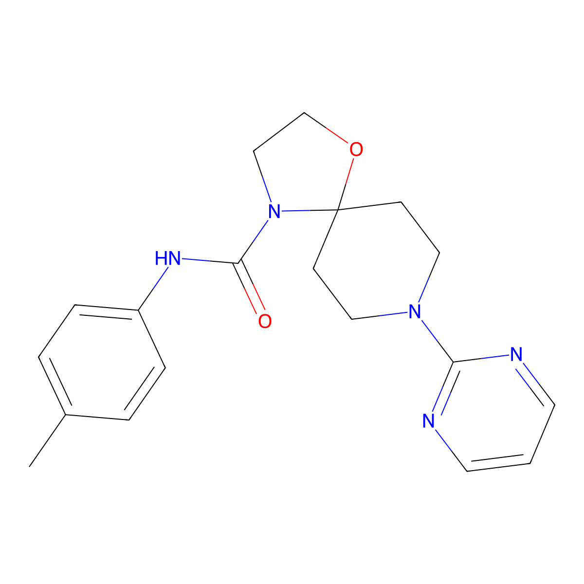 N-(4-methylphenyl)-8-(2-pyrimidinyl)-1-oxa-4,8-diazaspiro[4.5]decane-4-carboxamide molecular structure, CAS 338761-44-7