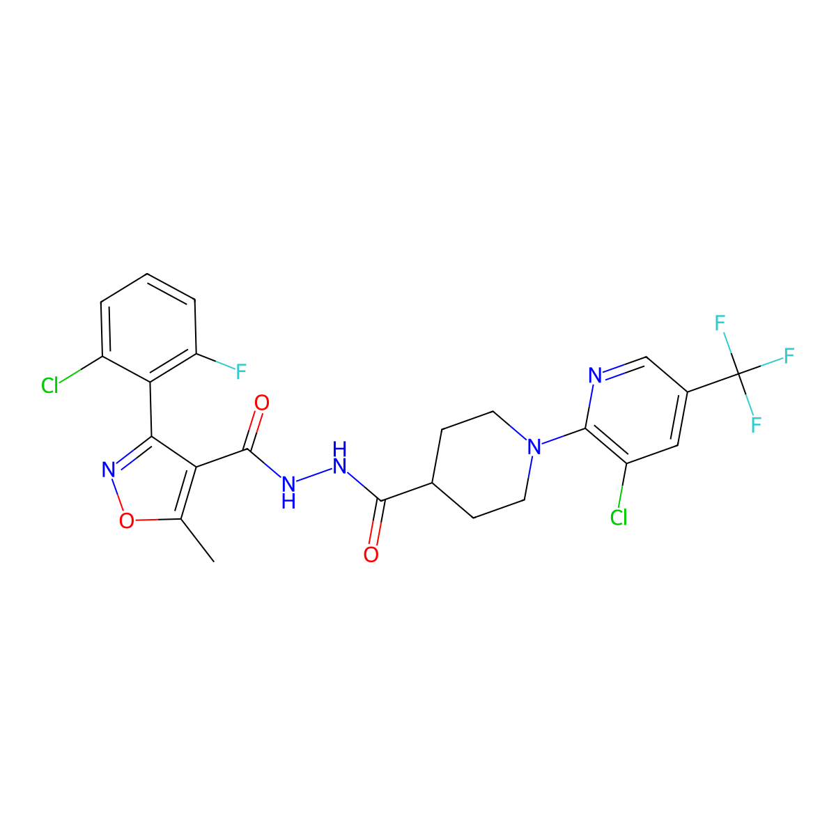 3-(2-chloro-6-fluorophenyl)-N'-({1-[3-chloro-5-(trifluoromethyl)-2-pyridinyl]-4-piperidinyl}carbonyl)-5-methyl-4-isoxazolecarbohydrazide molecular structure, CAS 338761-48-1