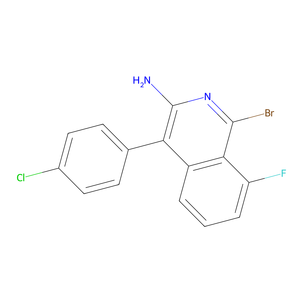 1-Bromo-4-(4-chlorophenyl)-8-fluoro-3-isoquinolinylamine molecular structure, CAS 338761-94-7