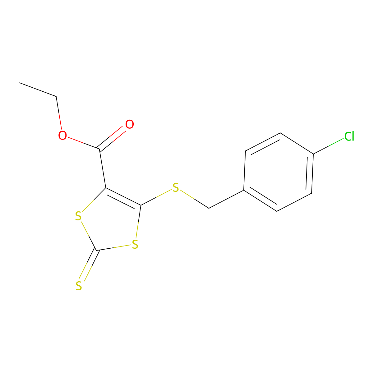 Ethyl 5-[(4-chlorobenzyl)sulfanyl]-2-thioxo-1,3-dithiole-4-carboxylate molecular structure, CAS 338761-96-9