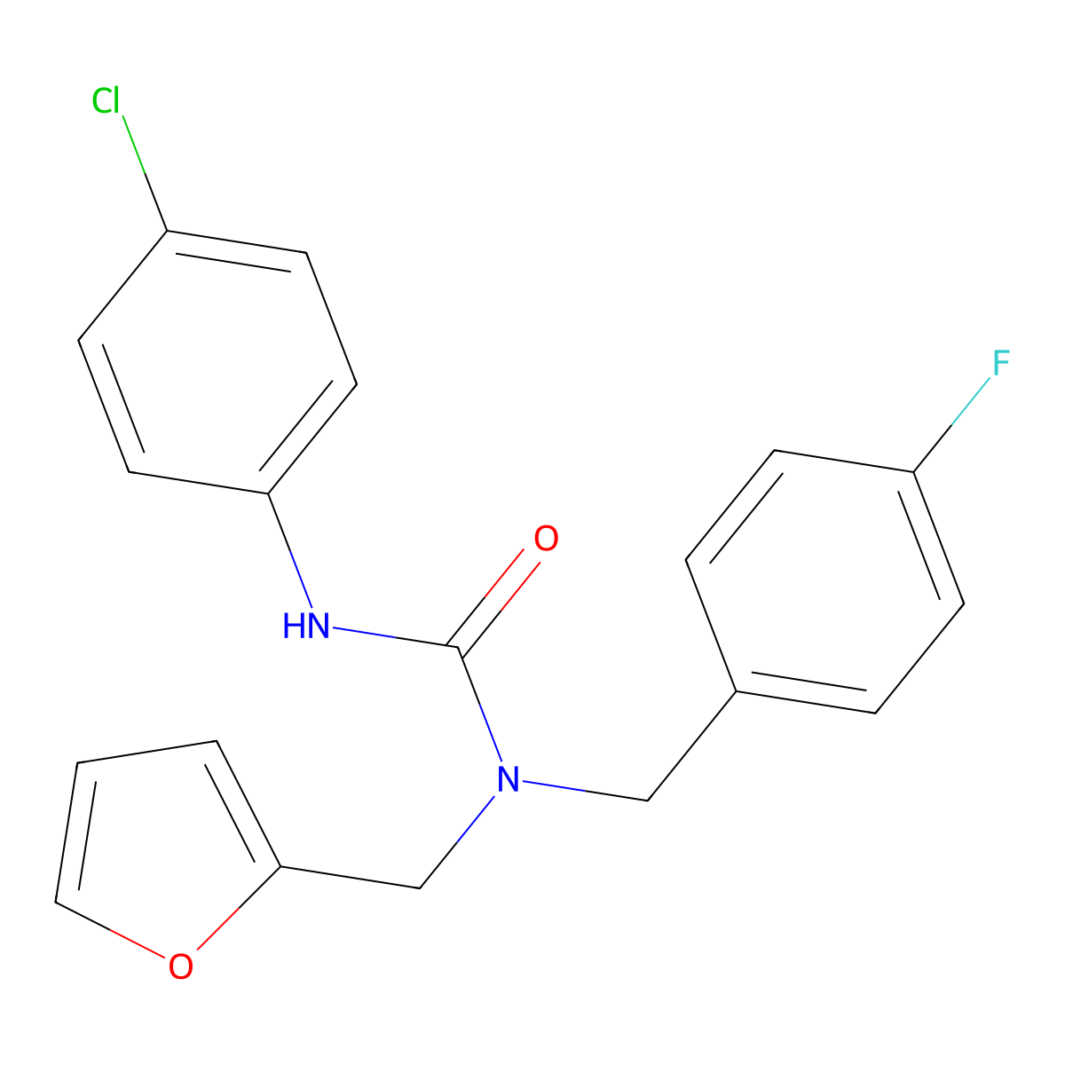 3-(4-Chlorophenyl)-1-(4-fluorobenzyl)-1-(furan-2-ylmethyl)urea molecular structure, CAS 338765-44-9