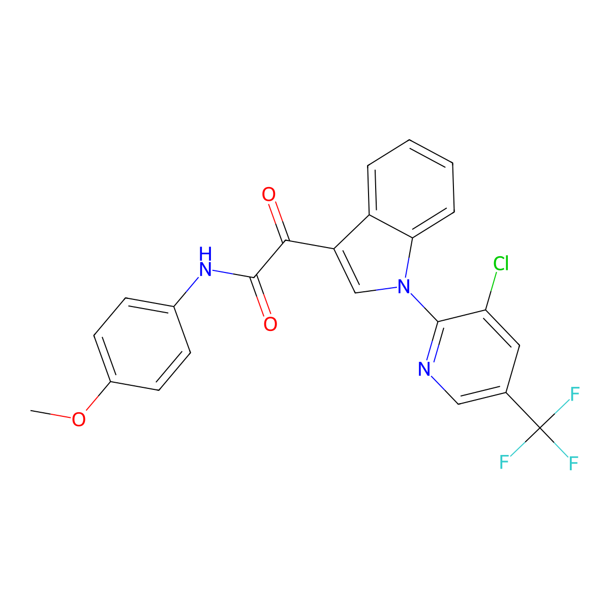 2-{1-[3-chloro-5-(trifluoromethyl)-2-pyridinyl]-1H-indol-3-yl}-N-(4-methoxyphenyl)-2-oxoacetamide molecular structure, CAS 338770-03-9