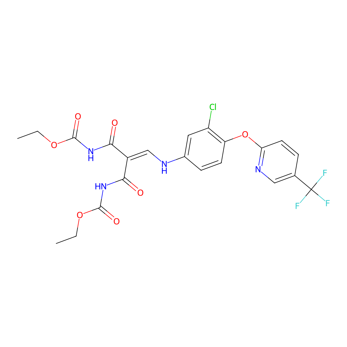 ethyl N-(3-(3-chloro-4-{[5-(trifluoromethyl)-2-pyridinyl]oxy}anilino)-2-{[(ethoxycarbonyl)amino]carbonyl}acryloyl)carbamate molecular structure, CAS 338770-22-2