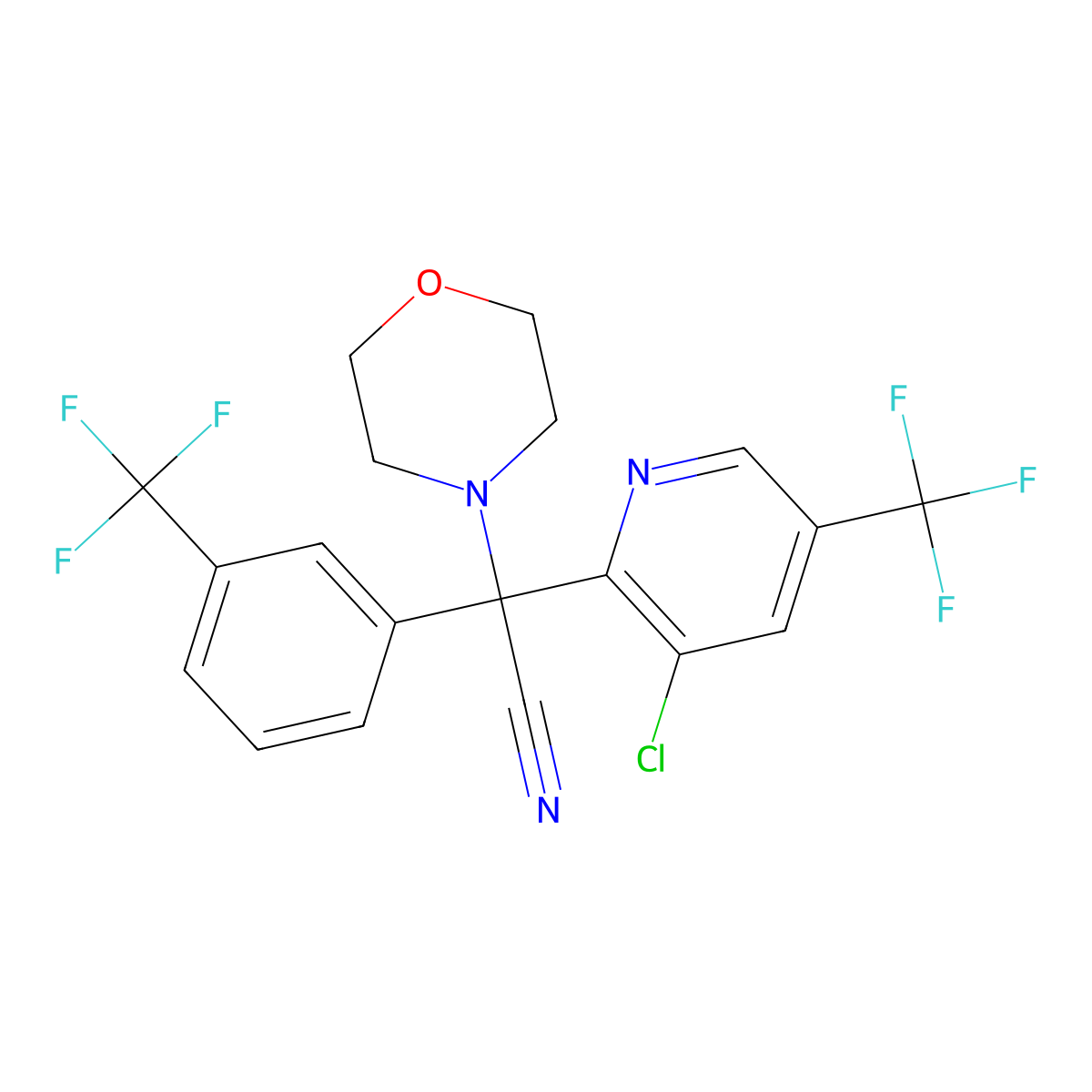 2-[3-Chloro-5-(trifluoromethyl)-2-pyridinyl]-2-morpholino-2-[3-(trifluoromethyl)phenyl]acetonitrile molecular structure, CAS 338770-56-2