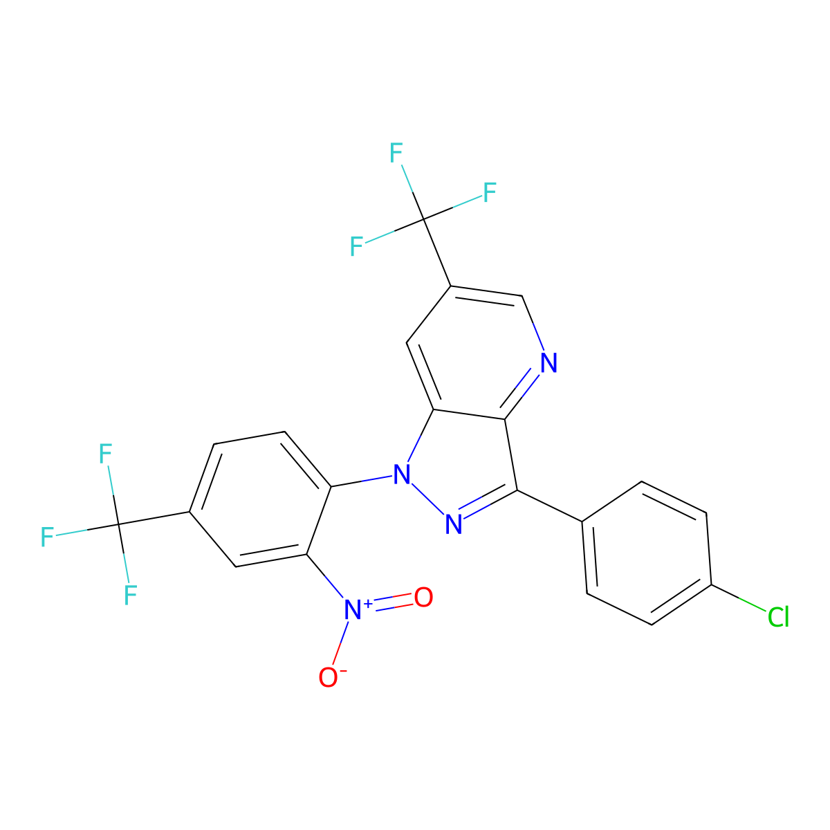 3-(4-chlorophenyl)-1-[2-nitro-4-(trifluoromethyl)phenyl]-6-(trifluoromethyl)-1H-pyrazolo[4,3-b]pyridine molecular structure, CAS 338770-83-5