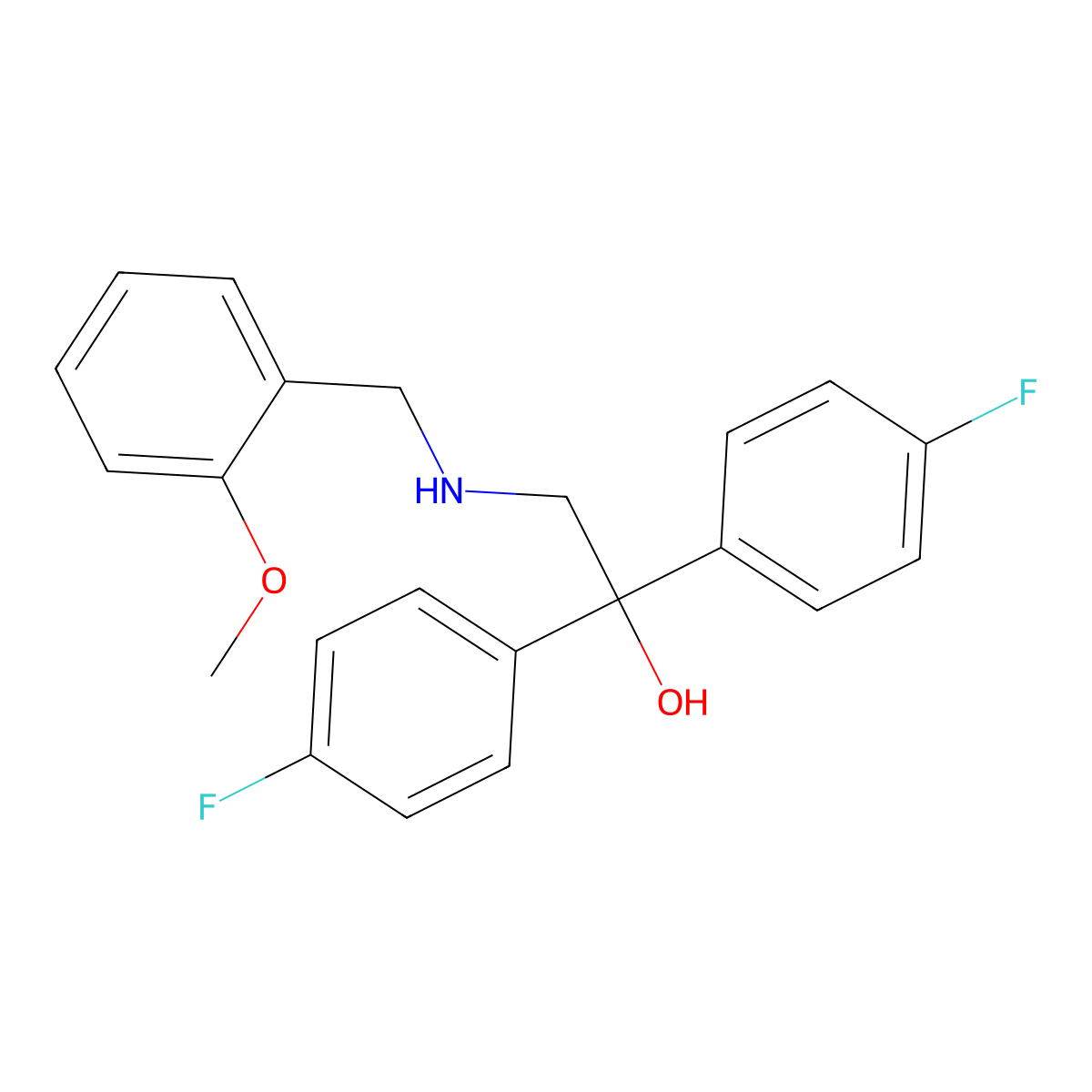 1,1-Bis(4-fluorophenyl)-2-[(2-methoxybenzyl)amino]-1-ethanol molecular structure, CAS 338771-02-1