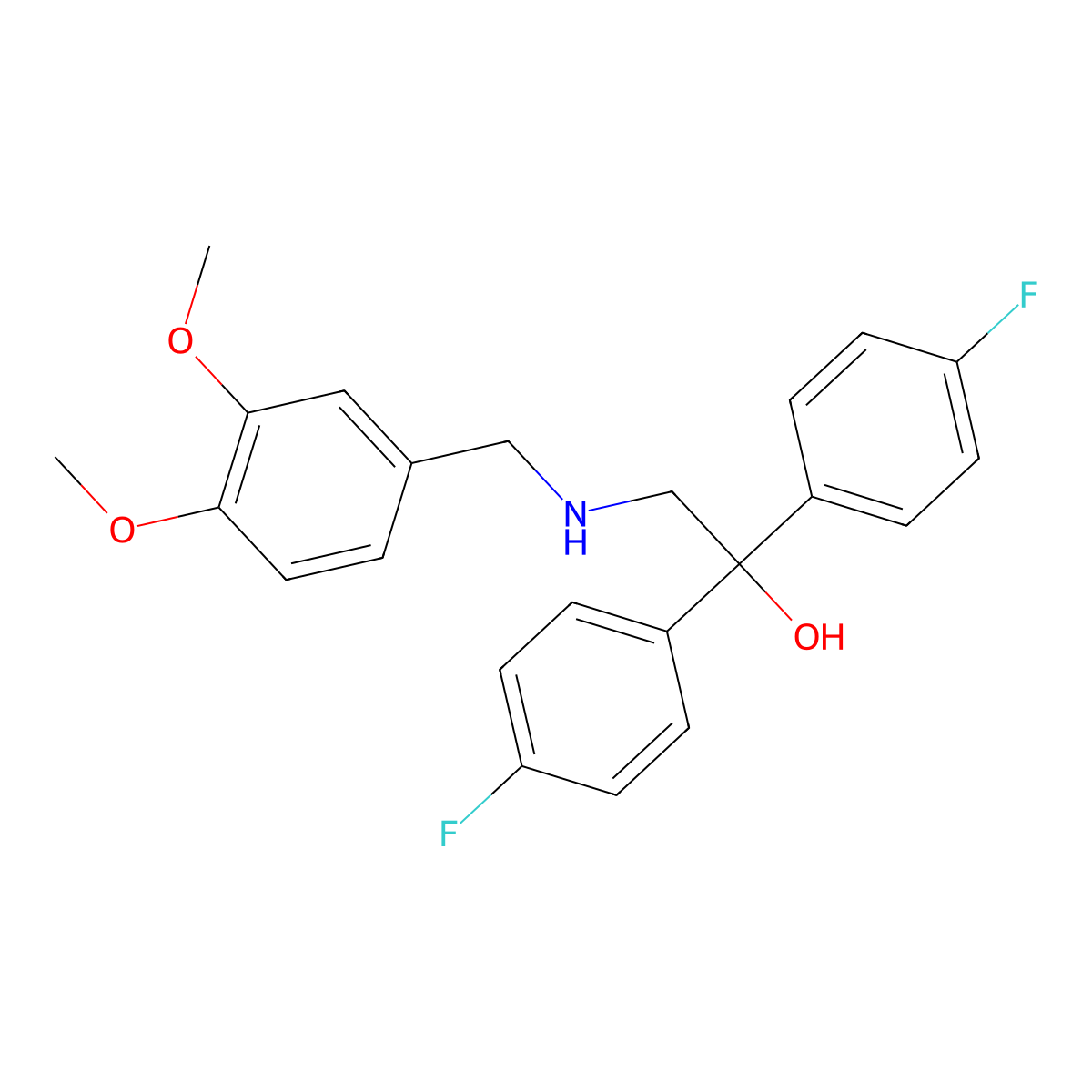 2-[(3,4-Dimethoxybenzyl)amino]-1,1-bis(4-fluorophenyl)-1-ethanol molecular structure, CAS 338771-06-5