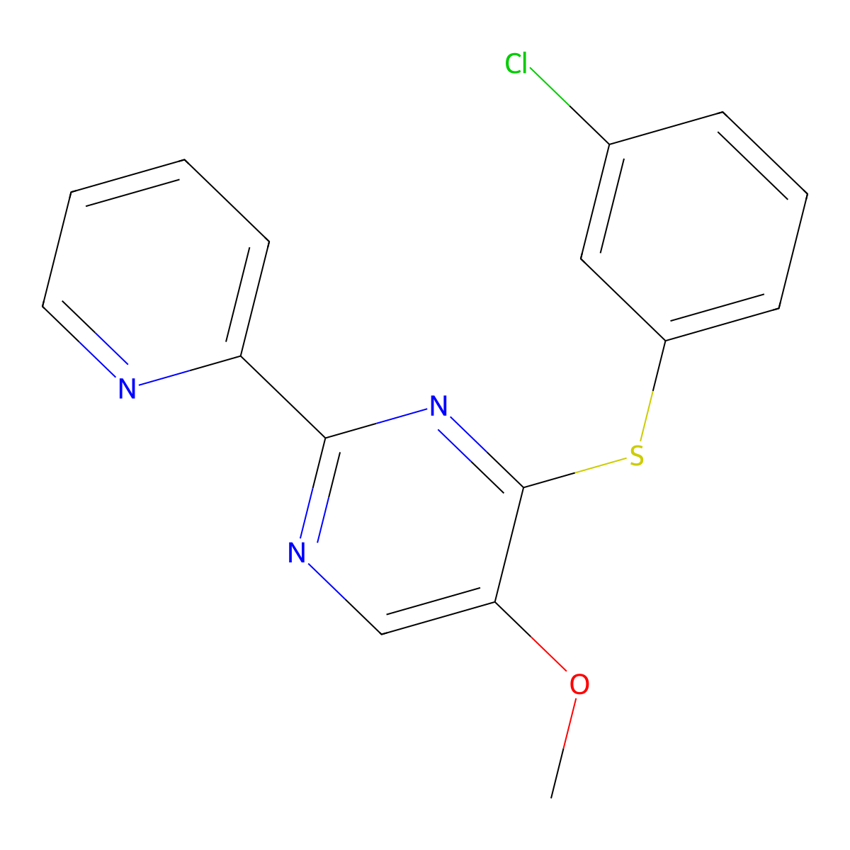 4-[(3-Chlorophenyl)sulfanyl]-2-(2-pyridinyl)-5-pyrimidinyl methyl ether molecular structure, CAS 338771-11-2