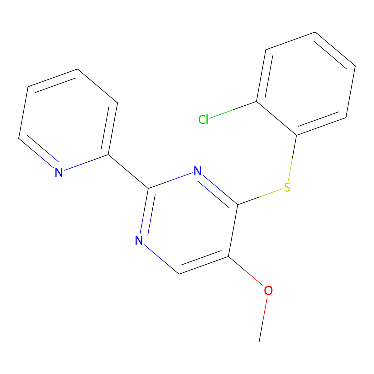 4-[(2-Chlorophenyl)sulfanyl]-2-(2-pyridinyl)-5-pyrimidinyl methyl ether molecular structure, CAS 338771-13-4