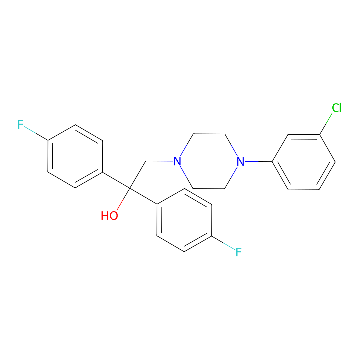 2-[4-(3-Chlorophenyl)piperazin-1-yl]-1,1-bis(4-fluorophenyl)ethanol molecular structure, CAS 338771-39-4