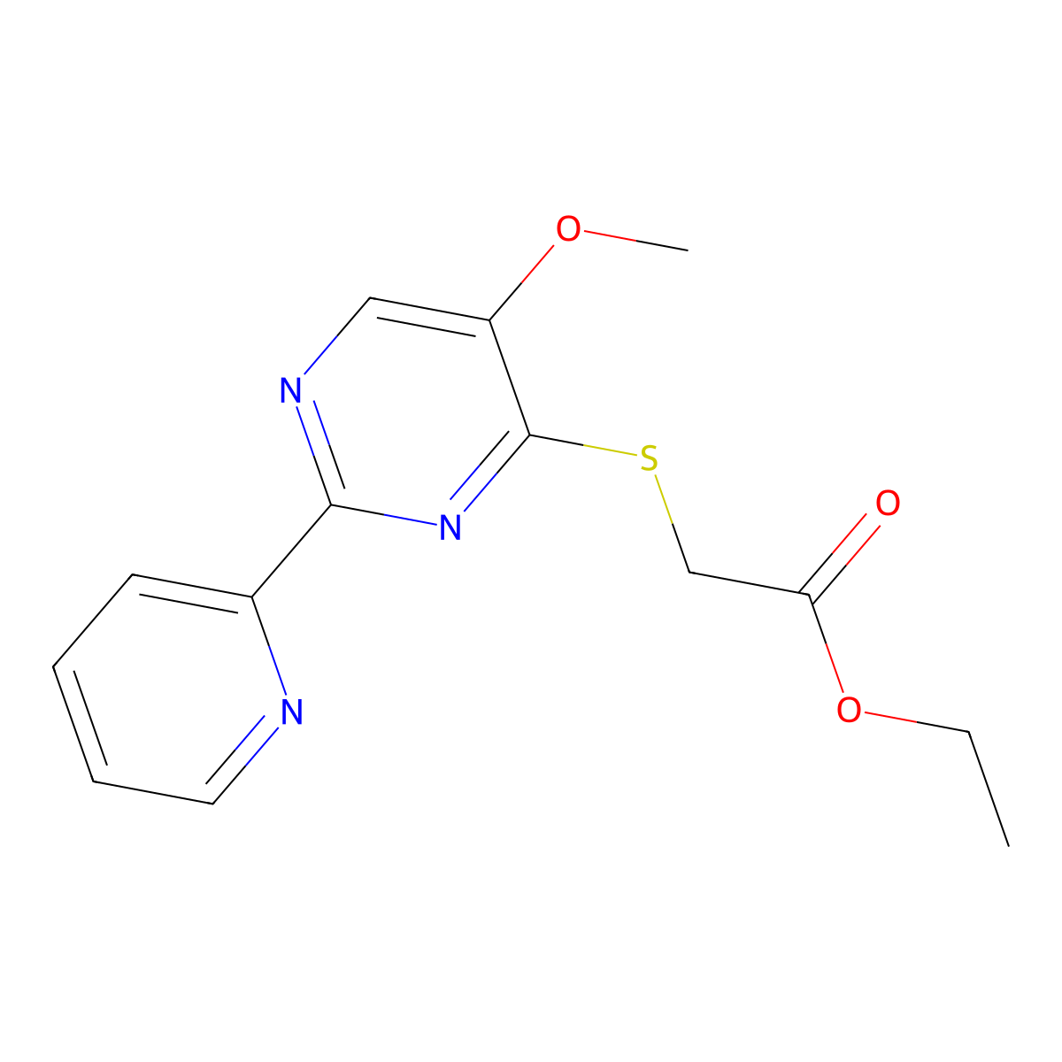 Ethyl 2-((5-methoxy-2-(2-pyridinyl)-4-pyrimidinyl)sulfanyl)acetate molecular structure, CAS 338771-59-8