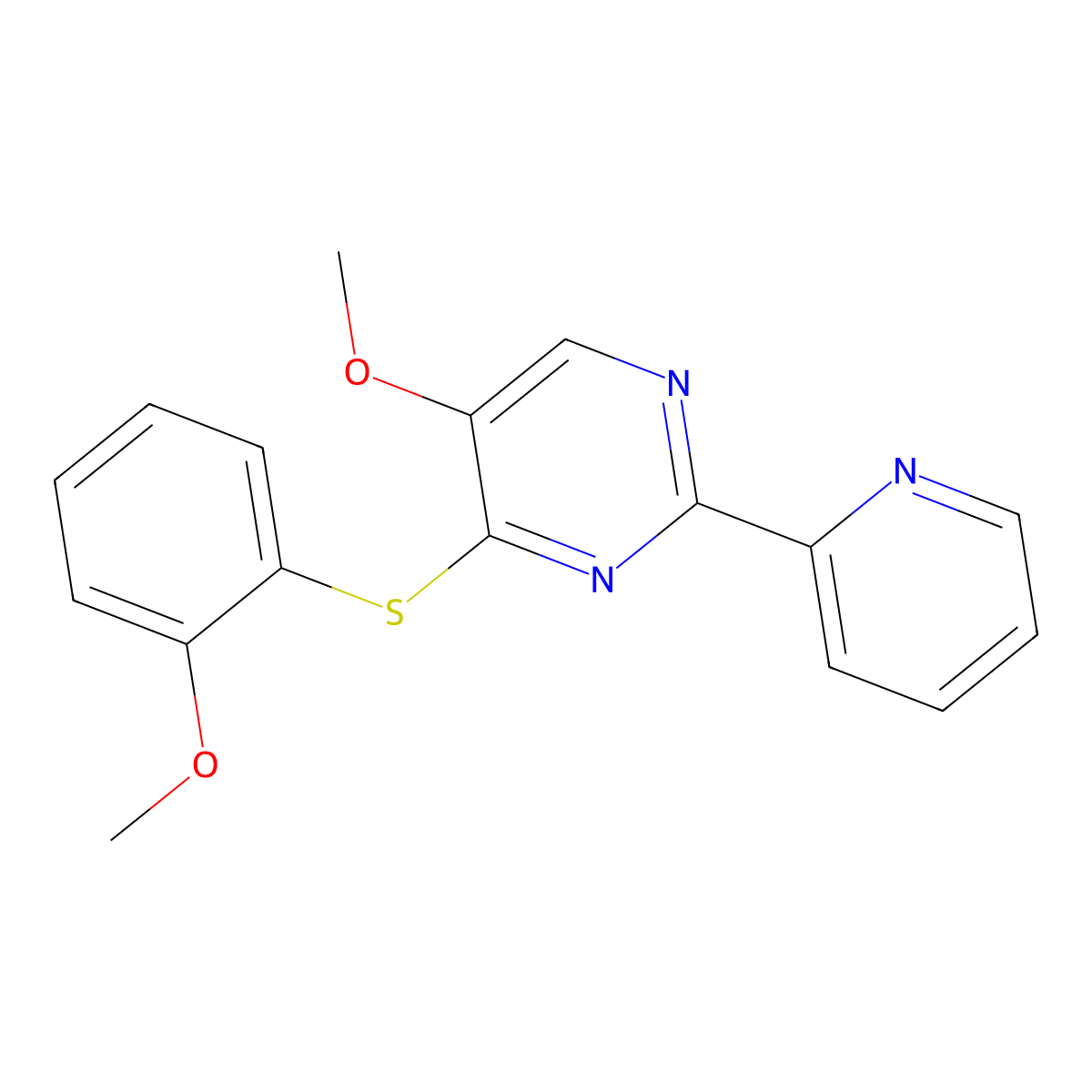 5-Methoxy-4-(2-methoxyphenyl)sulfanyl-2-pyridin-2-ylpyrimidine molecular structure, CAS 338771-65-6