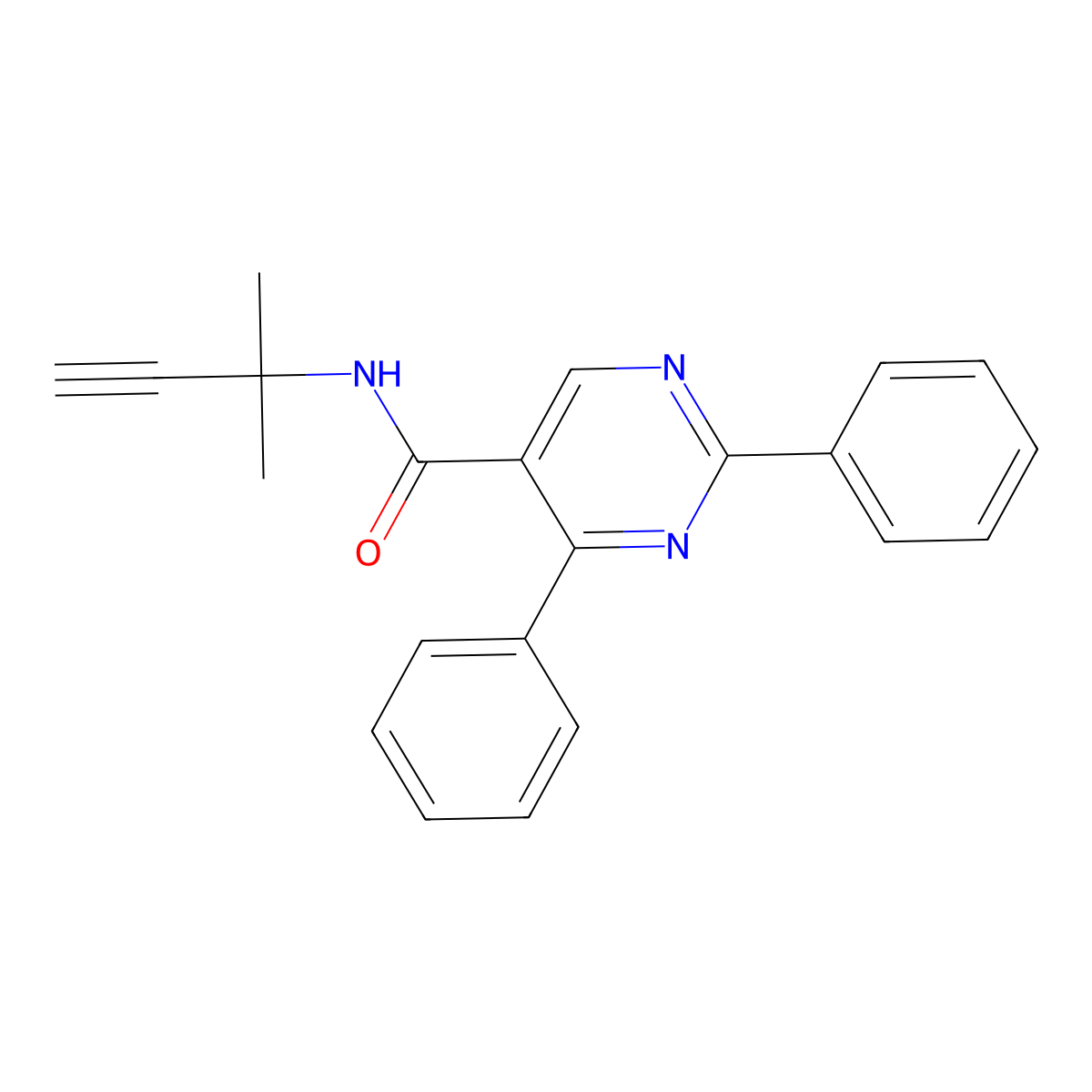 N-(2-methylbut-3-yn-2-yl)-2,4-diphenylpyrimidine-5-carboxamide molecular structure, CAS 338772-03-5