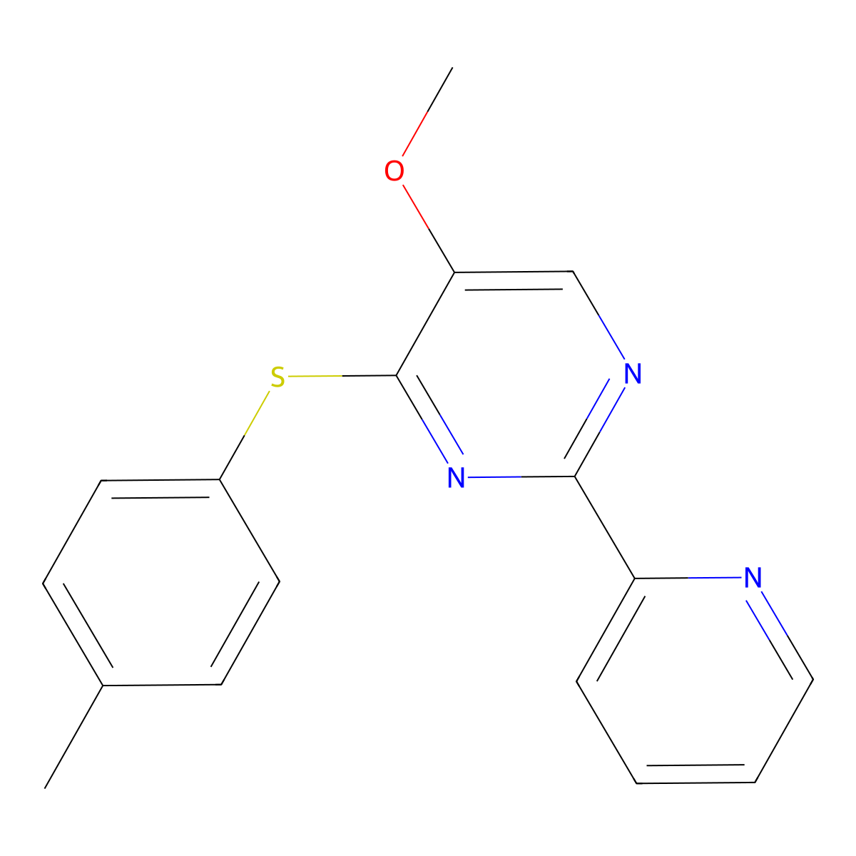 Methyl 4-[(4-methylphenyl)sulfanyl]-2-(2-pyridinyl)-5-pyrimidinyl ether molecular structure, CAS 338772-31-9