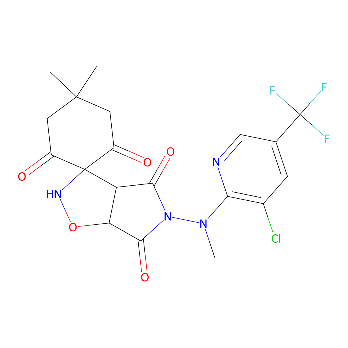 5-[[3-chloro-5-(trifluoromethyl)-2-pyridinyl](methylamino)]-3,3-spiro[2-(5,5-dimethyl cyclohexane-1,3-dionyl)]dihydro-2H-pyrolo[3,4-d]isoxazole-4,6-(3H,5H-dione molecular structure, CAS 338772-51-3