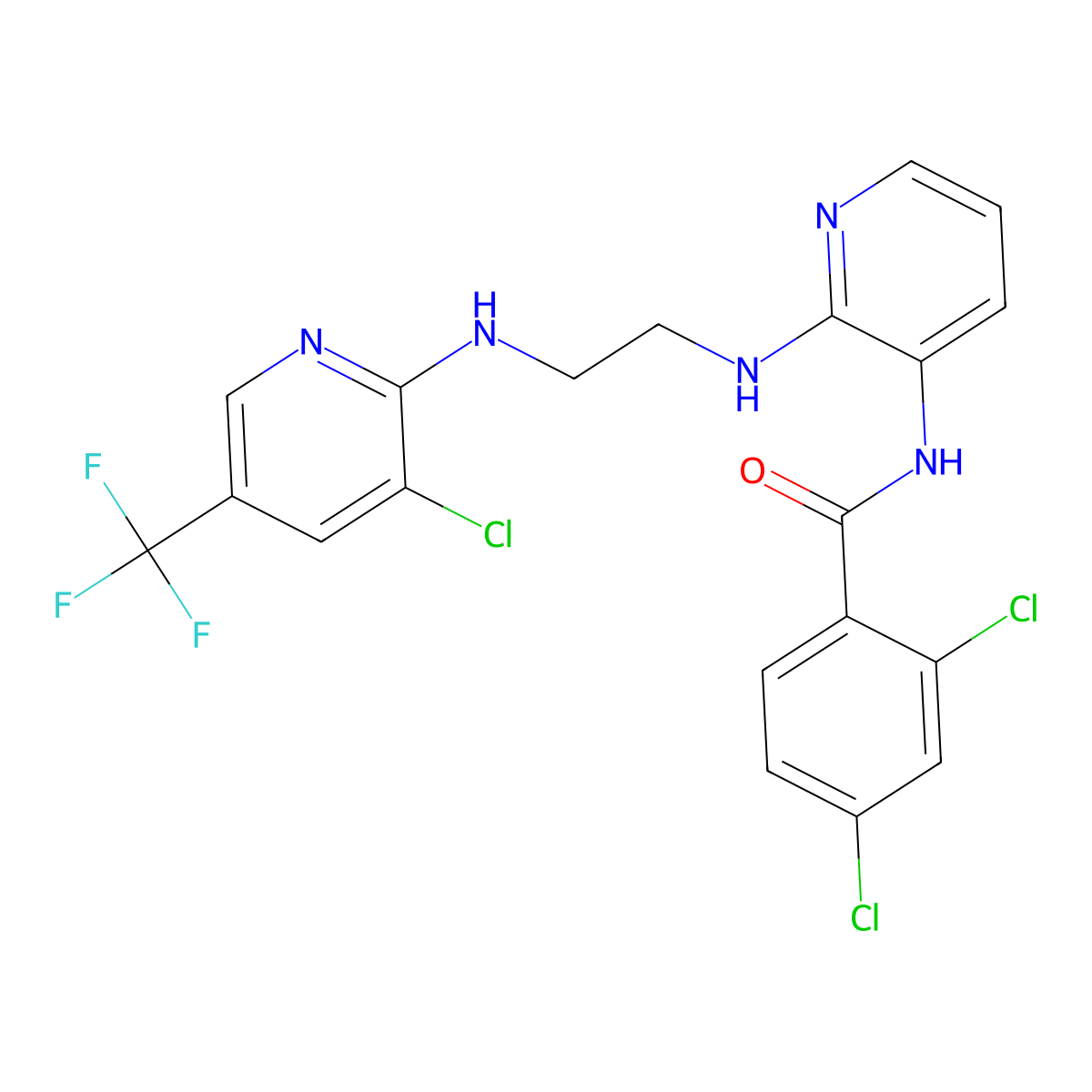 2,4-dichloro-N-[2-[2-[[3-chloro-5-(trifluoromethyl)pyridin-2-yl]amino]ethylamino]pyridin-3-yl]benzamide molecular structure, CAS 338772-73-9