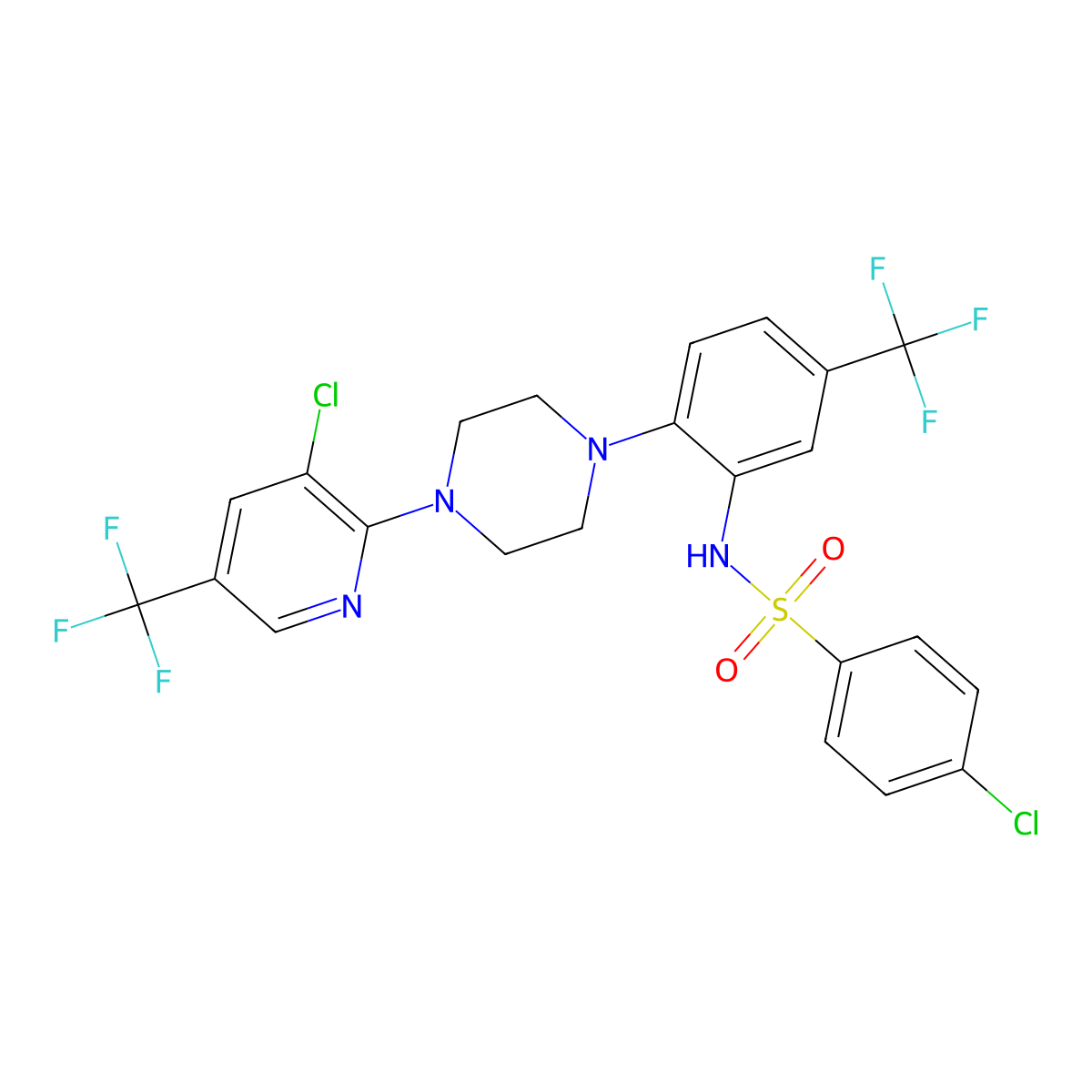 4-chloro-N-[2-{4-[3-chloro-5-(trifluoromethyl)-2-pyridinyl]piperazino}-5-(trifluoromethyl)phenyl]benzenesulfonamide molecular structure, CAS 338773-06-1