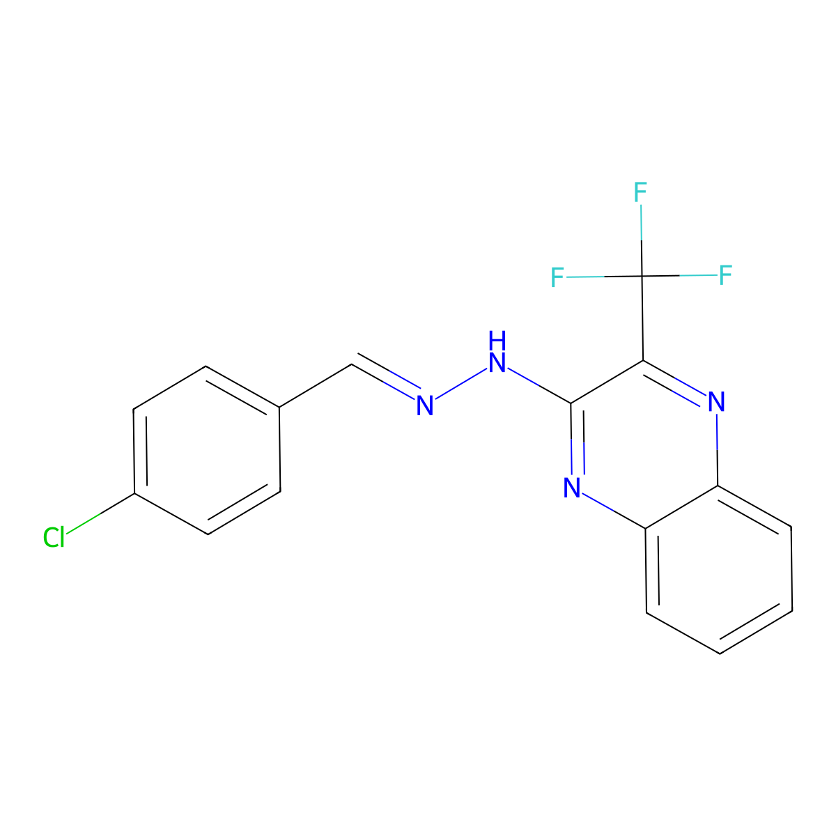 4-chlorobenzenecarbaldehyde N-[3-(trifluoromethyl)-2-quinoxalinyl]hydrazone molecular structure, CAS 338773-12-9