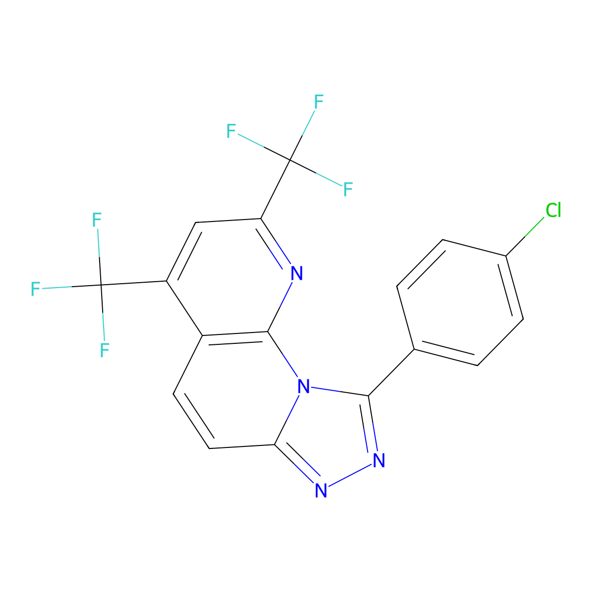9-(4-Chlorophenyl)-2,4-bis(trifluoromethyl)[1,2,4]triazolo[4,3-a][1,8]naphthyridine molecular structure, CAS 338773-24-3