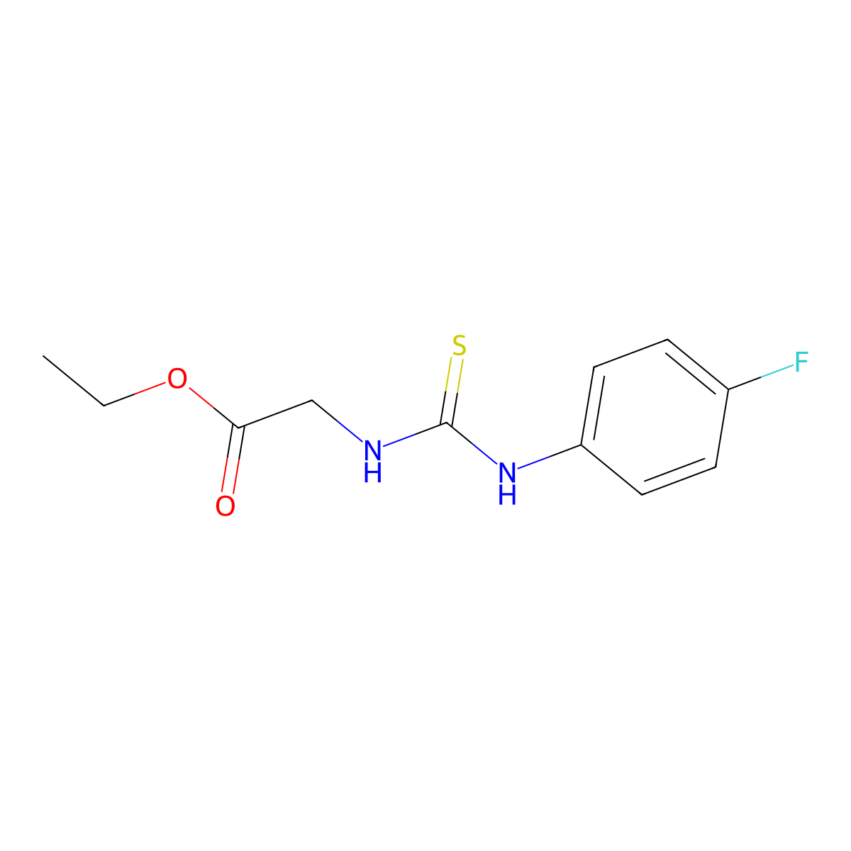 Ethyl 2-{[(4-fluoroanilino)carbothioyl]amino}acetate molecular structure, CAS 338773-28-7