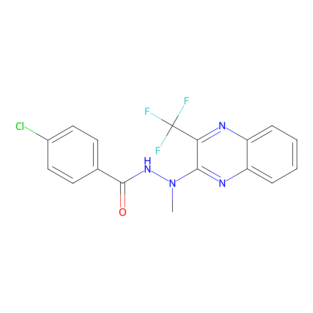4-chloro-N'-methyl-N'-[3-(trifluoromethyl)-2-quinoxalinyl]benzenecarbohydrazide molecular structure, CAS 338773-42-5
