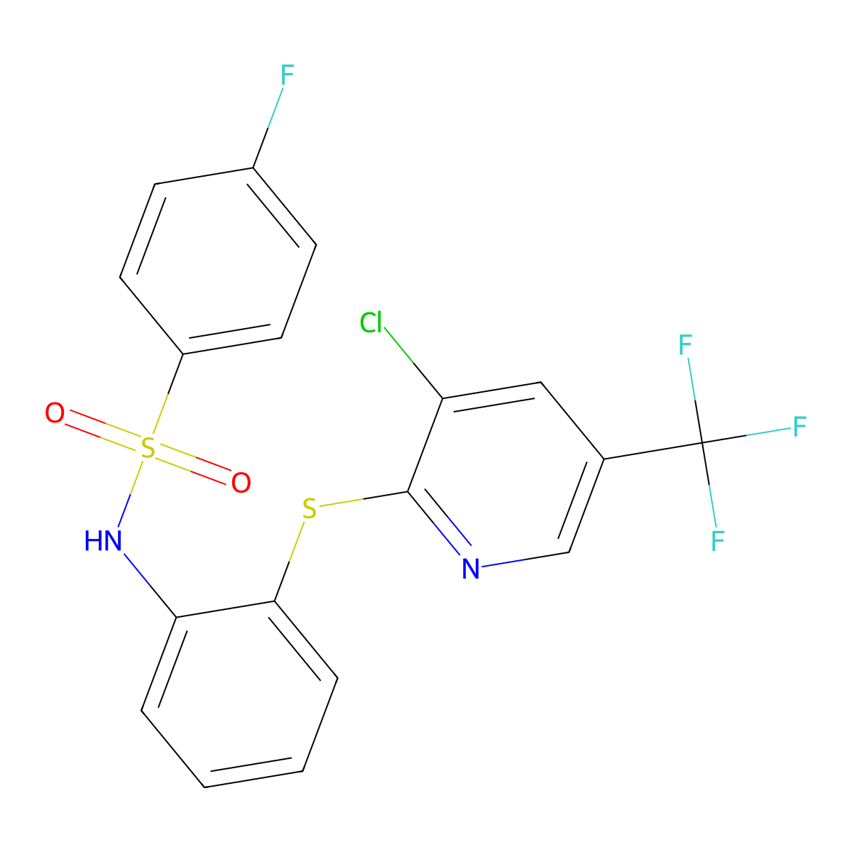 N-(2-{[3-chloro-5-(trifluoromethyl)-2-pyridinyl]sulfanyl}phenyl)-4-fluorobenzenesulfonamide molecular structure, CAS 338773-45-8