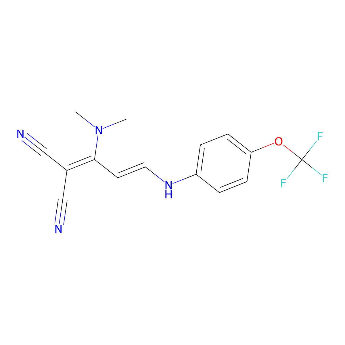 2-[(E)-1-(dimethylamino)-3-[4-(trifluoromethoxy)anilino]prop-2-enylidene]propanedinitrile molecular structure, CAS 338773-50-5